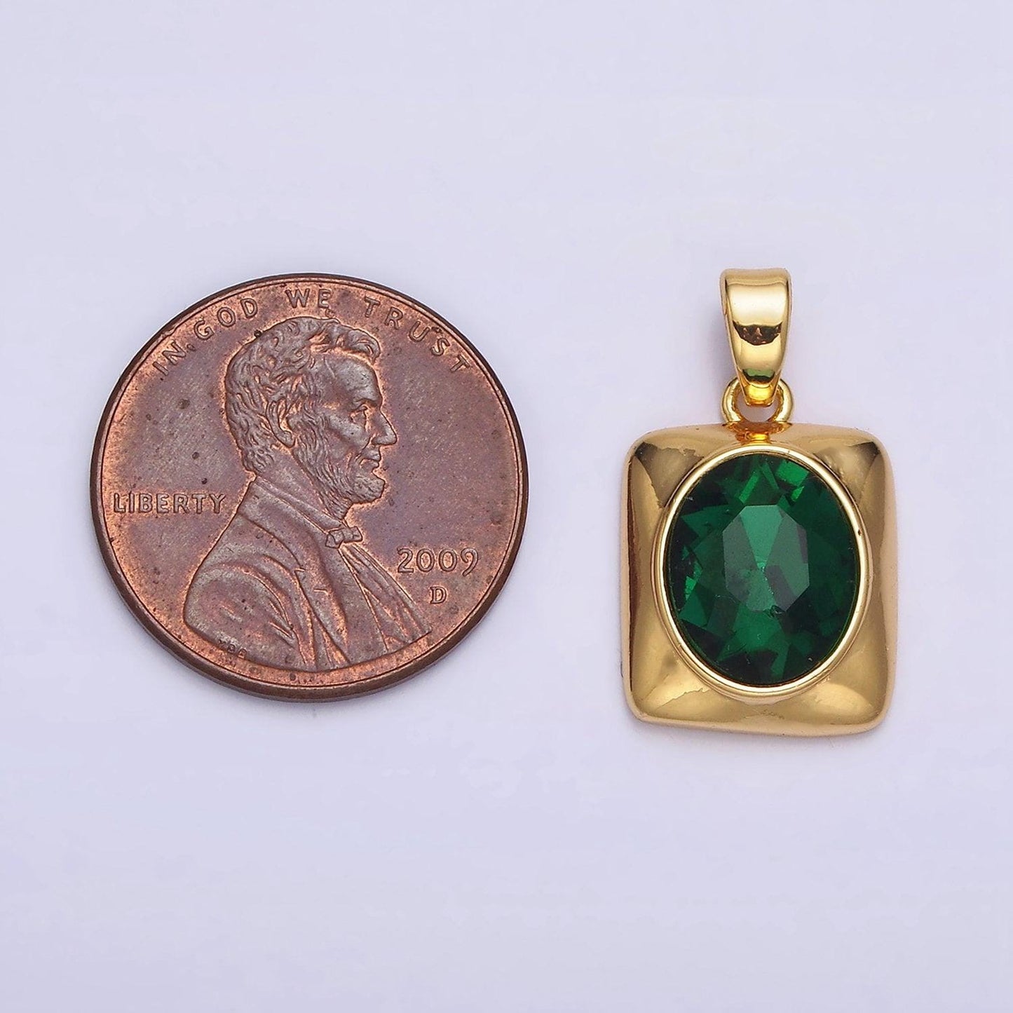 24k gold filled green oval cz multifaceted square pendant | aa581