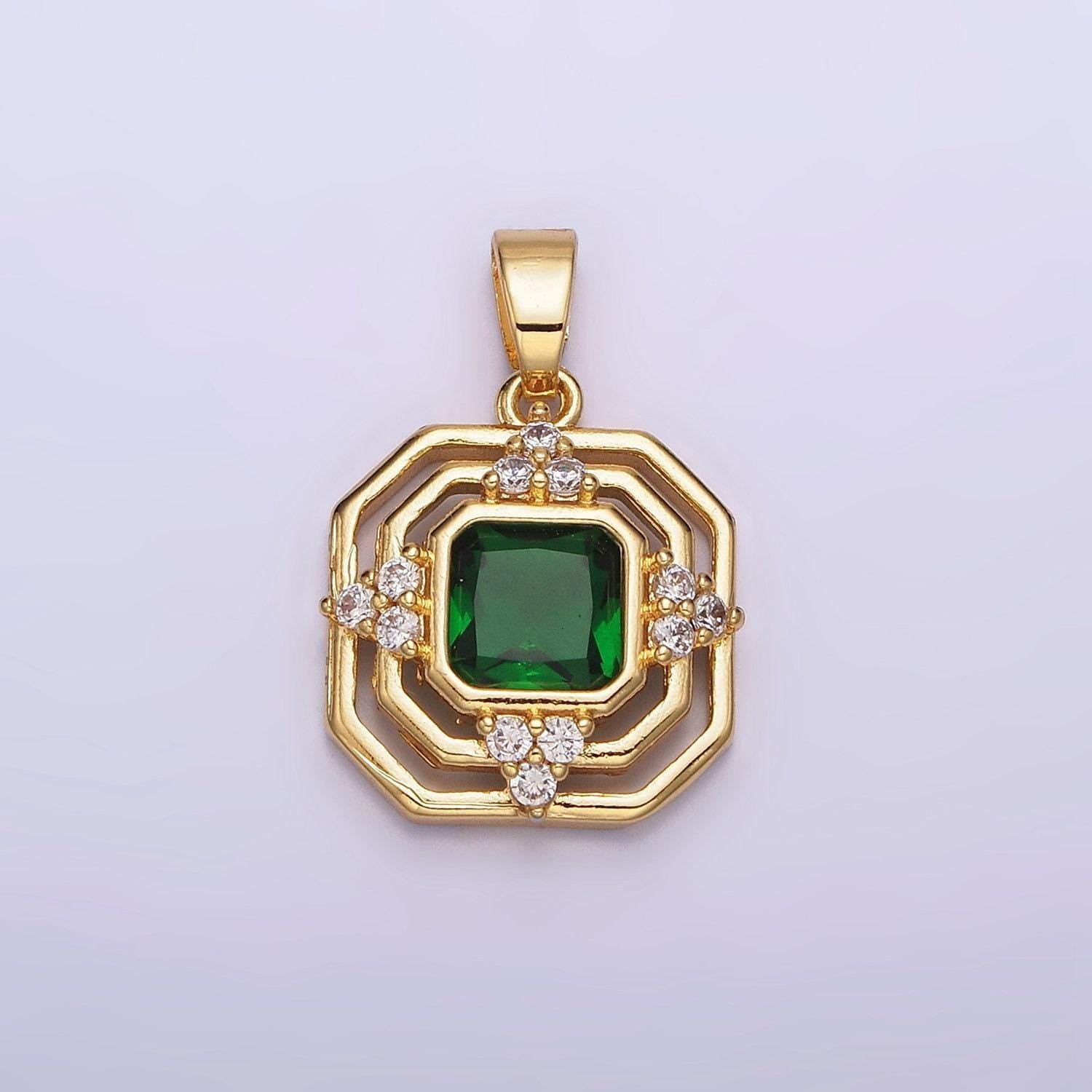 Mini octagon pendant with emerald green cz stone for necklace bracelet component aa-566
