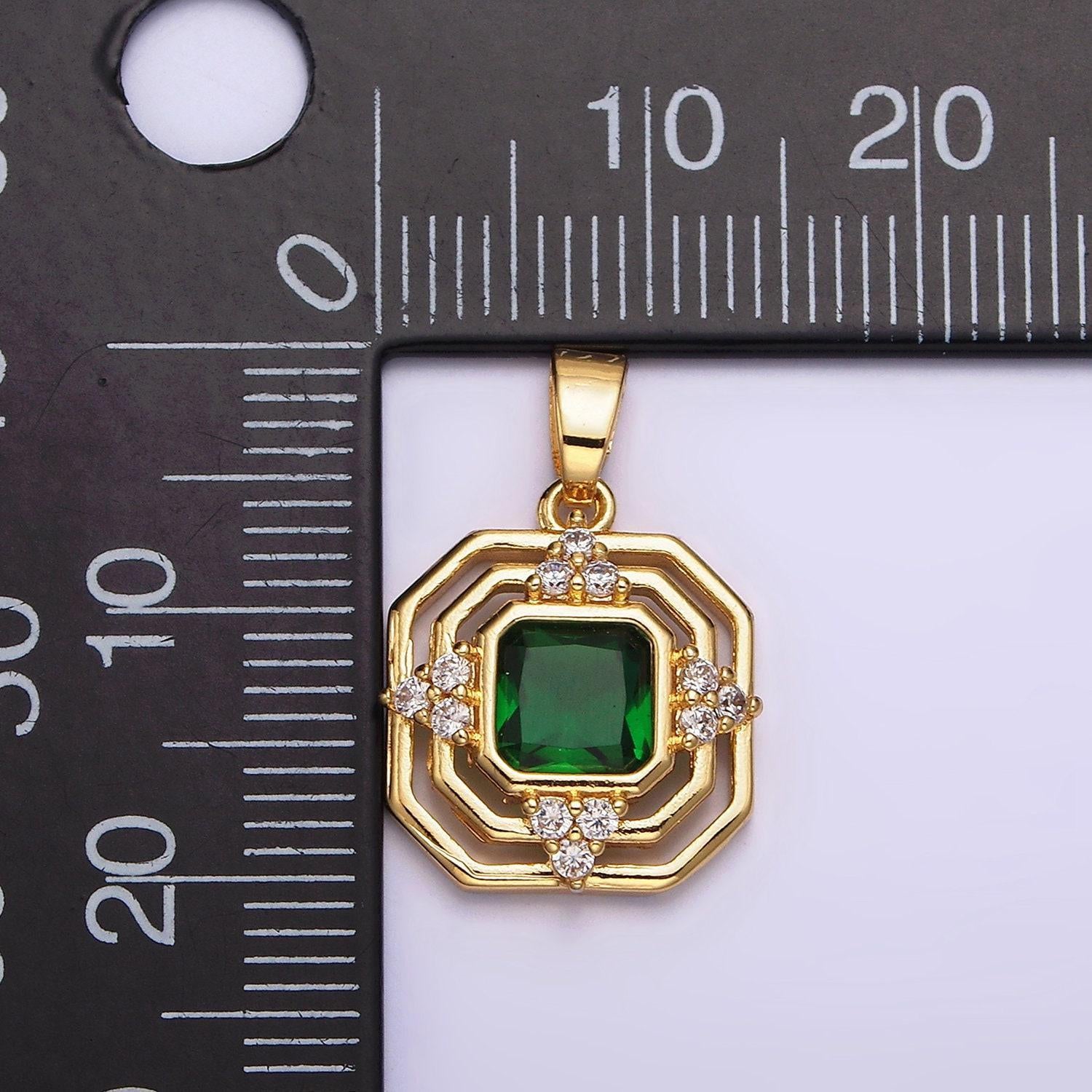 Mini octagon pendant with emerald green cz stone for necklace bracelet component aa-566
