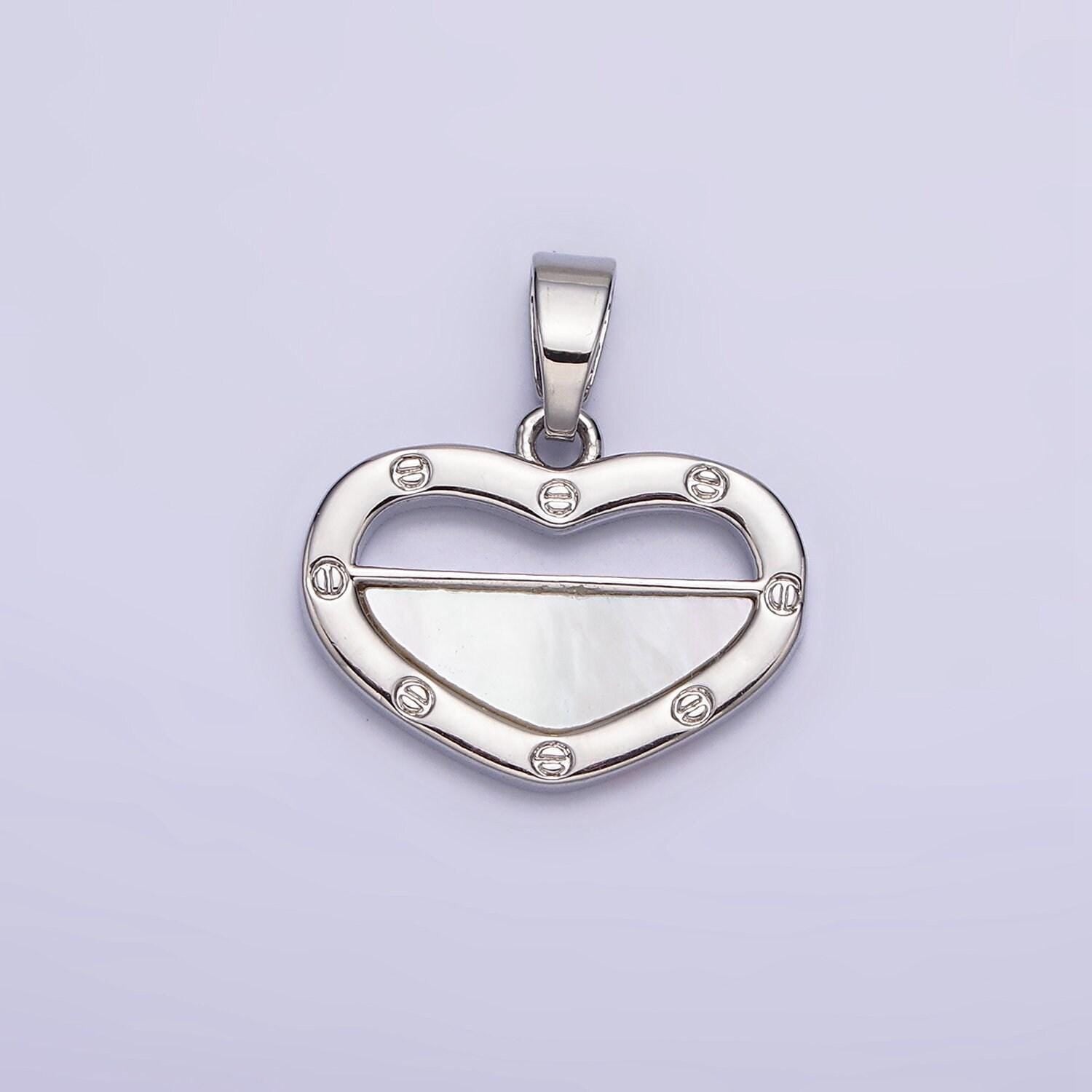 Dainty heart charm pearl love pendant in 16k gold filled necklace component silver heart charm aa564