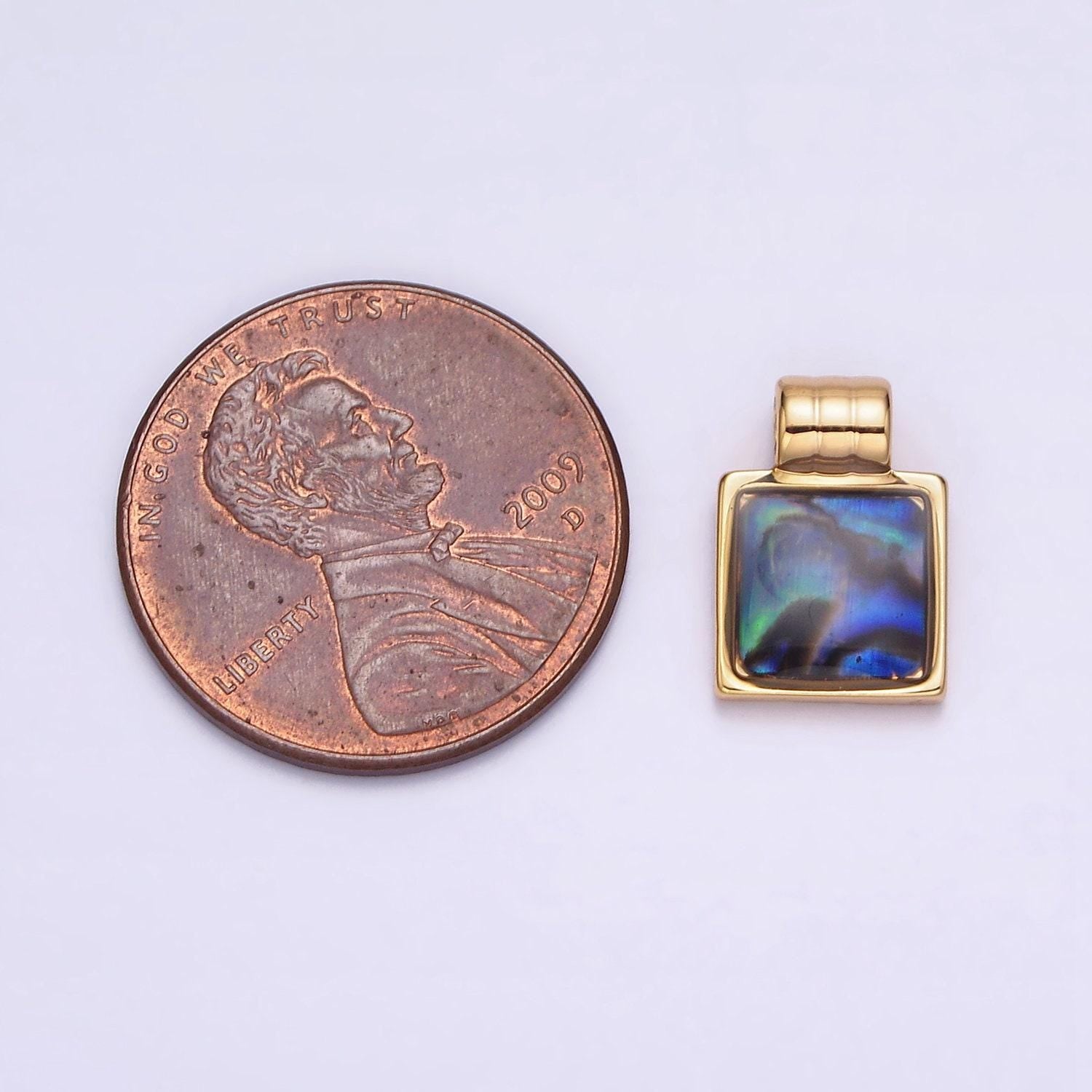 Mini square charm jewelry pendant 16k gold filled abalone pendant for minimalist necklcae jewelry | aa563
