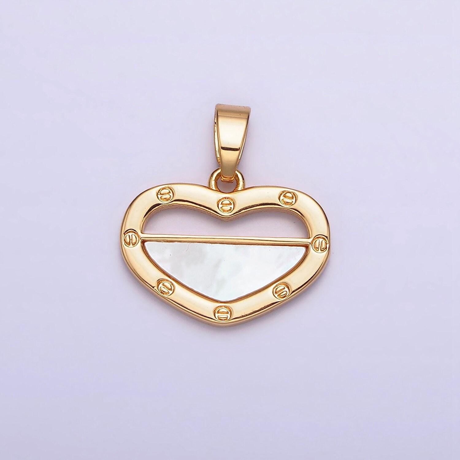Dainty heart charm pearl love pendant in 16k gold filled necklace component silver heart charm aa564