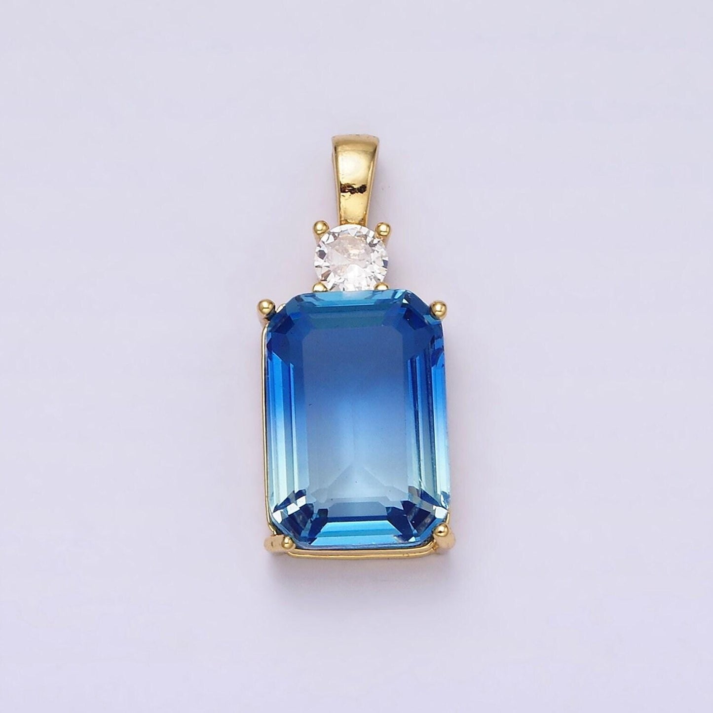 Dainty emerald cut charm blue cz gold filled set with cubic zirconia ombre color for necklace jewelry making aa548
