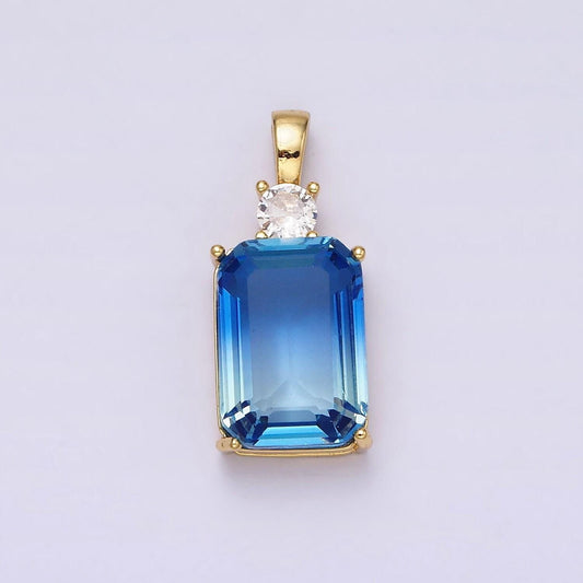 Dainty emerald cut charm blue cz gold filled set with cubic zirconia ombre color for necklace jewelry making aa548