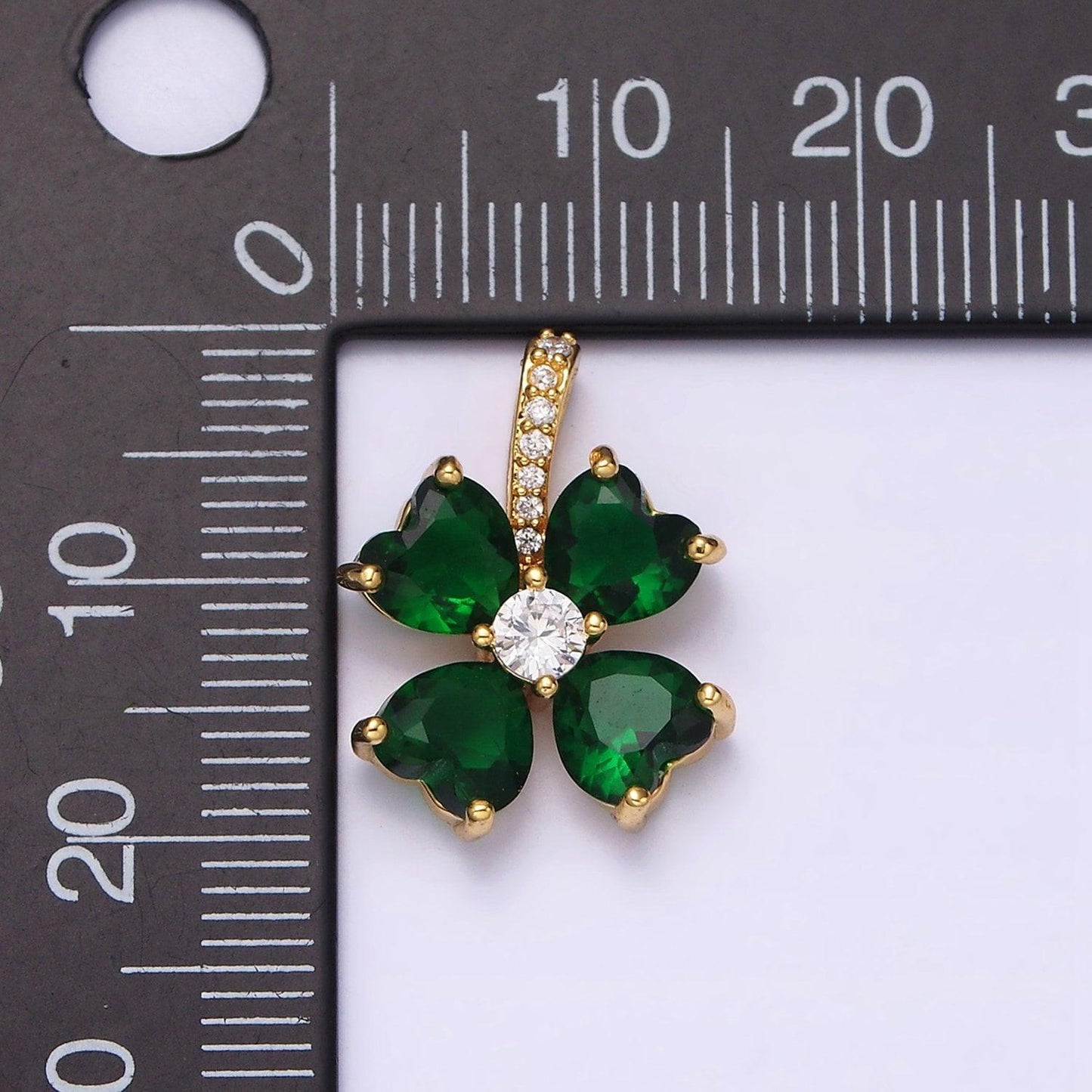 16k gold filled emerald green flower cz heart petal micro paved bail pendant | aa547