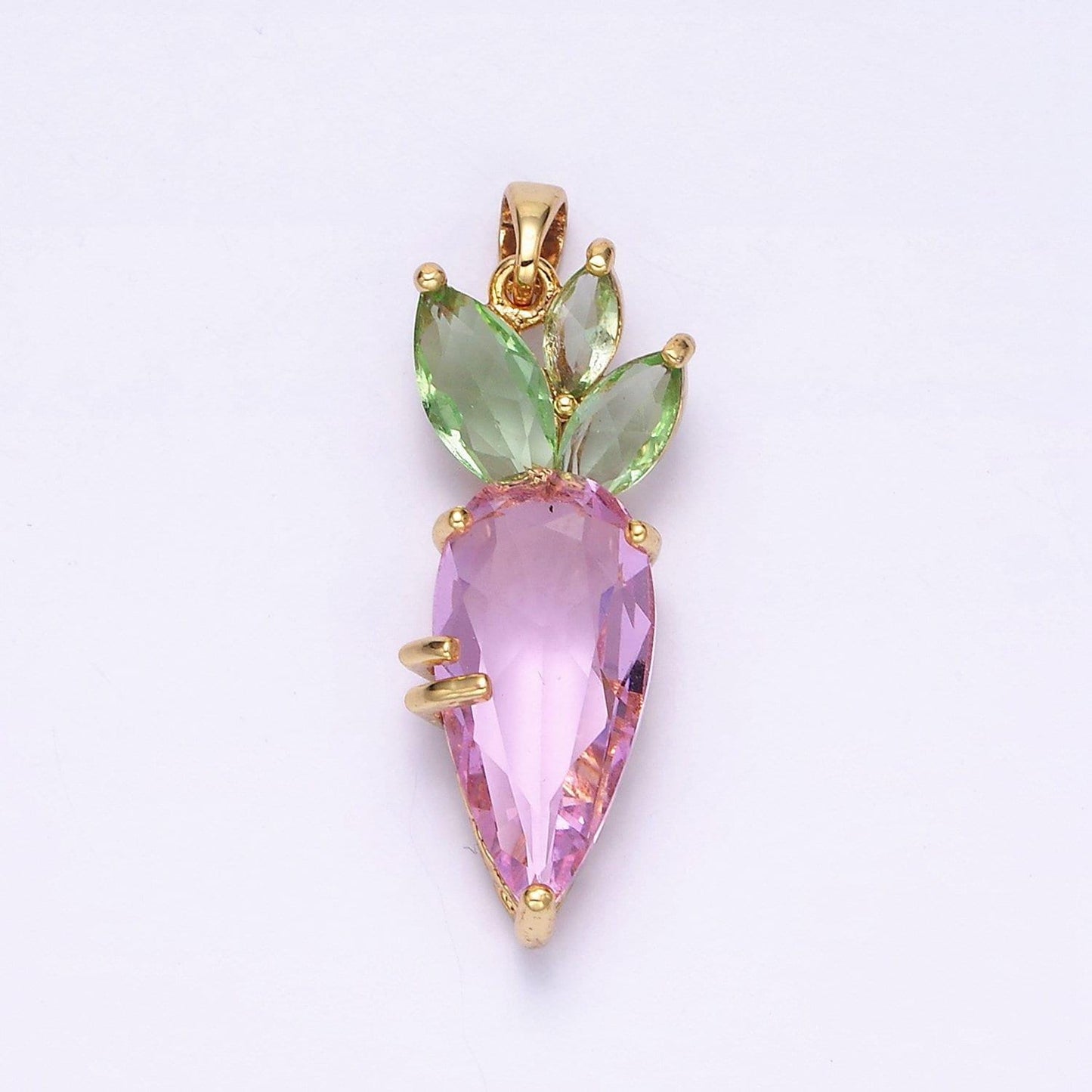 Dainty gold filled pink carrot charms green cubic zirconia vegetable food jewelry inspired for necklace earring bracelet component aa-538