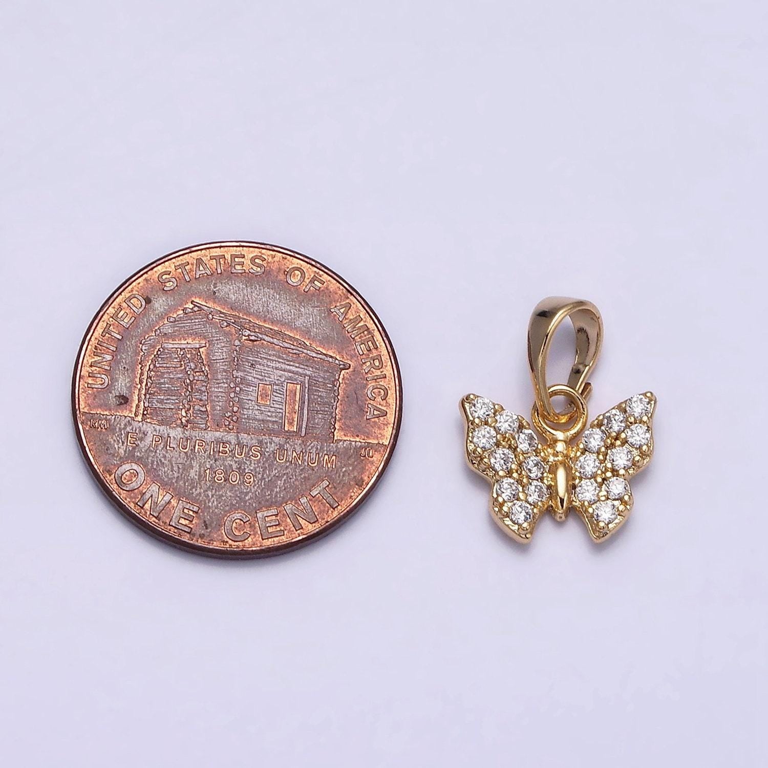 Teeny tiny butterfly charm micro pave mariposa cz gold filled charm for bracelet necklace earring component aa523