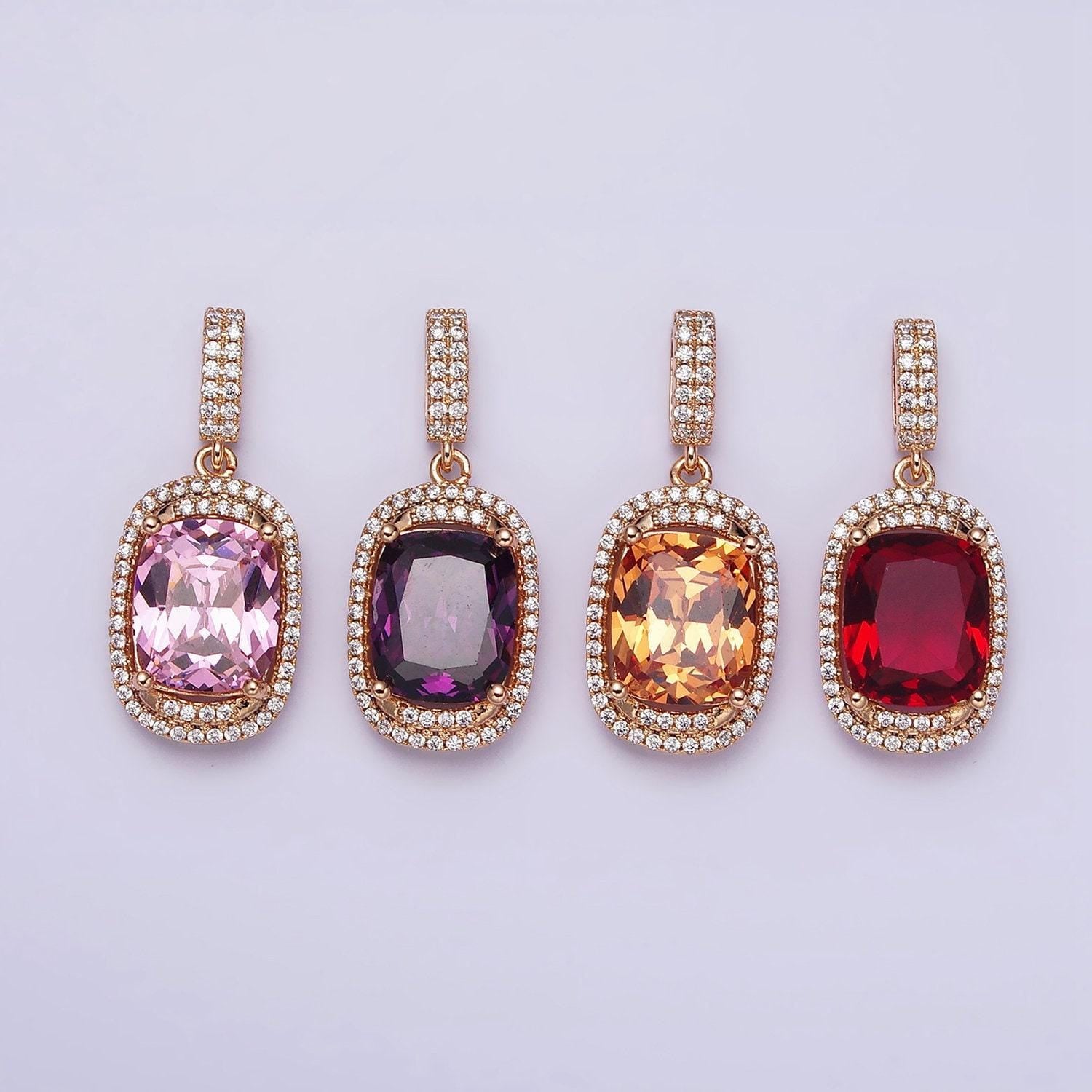 1x emerald cut charm gold filled pendant red purple pink peach cz charm for statement jewelry luxury dangle charm design aa515
