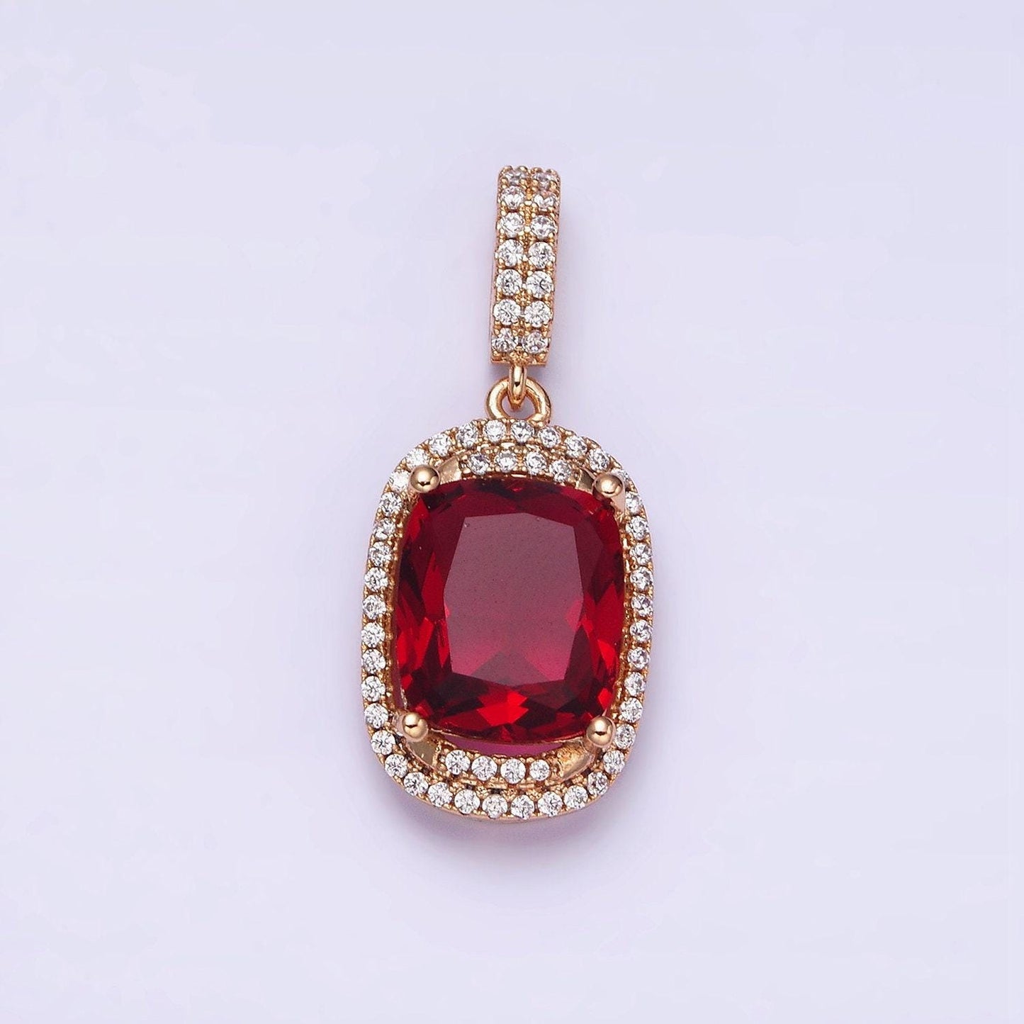 1x emerald cut charm gold filled pendant red purple pink peach cz charm for statement jewelry luxury dangle charm design aa515