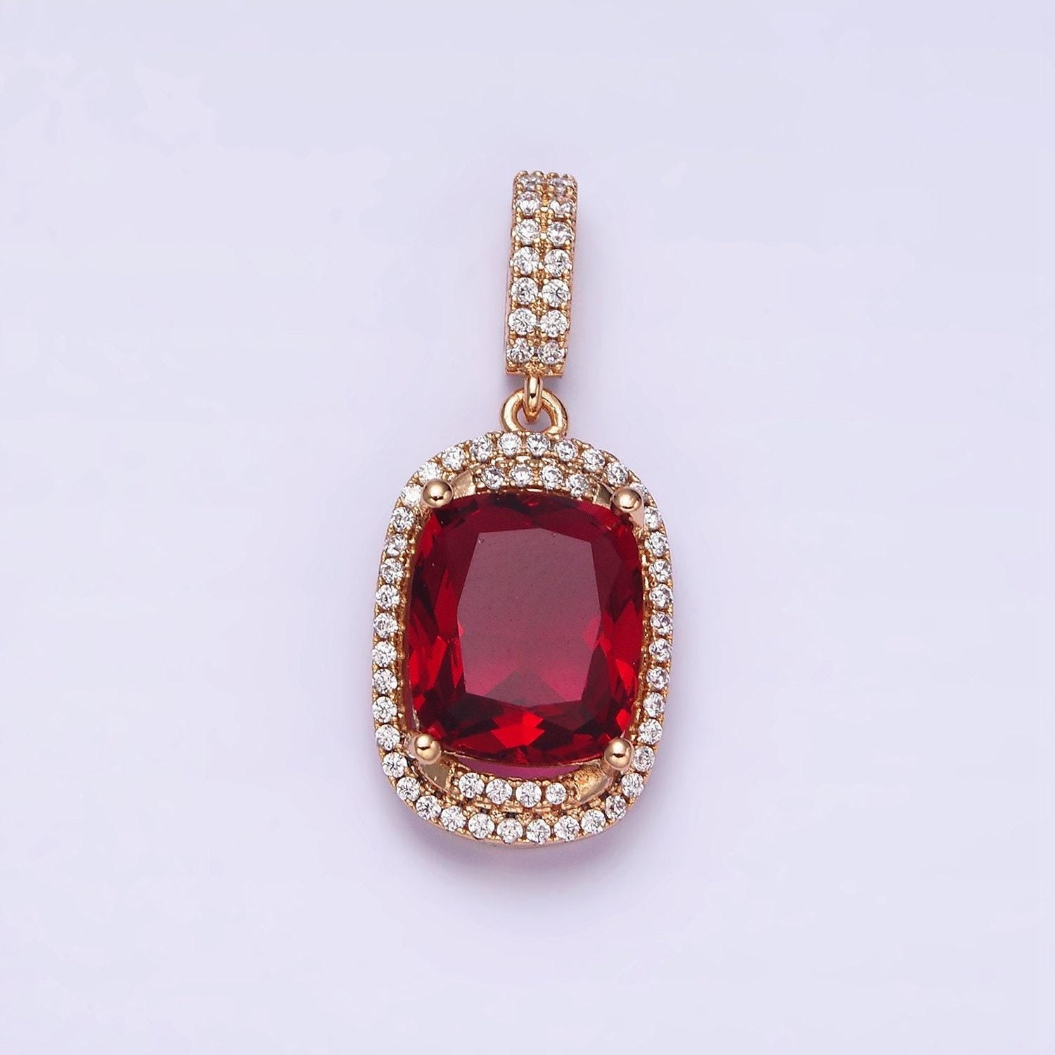 1x emerald cut charm gold filled pendant red purple pink peach cz charm for statement jewelry luxury dangle charm design aa515