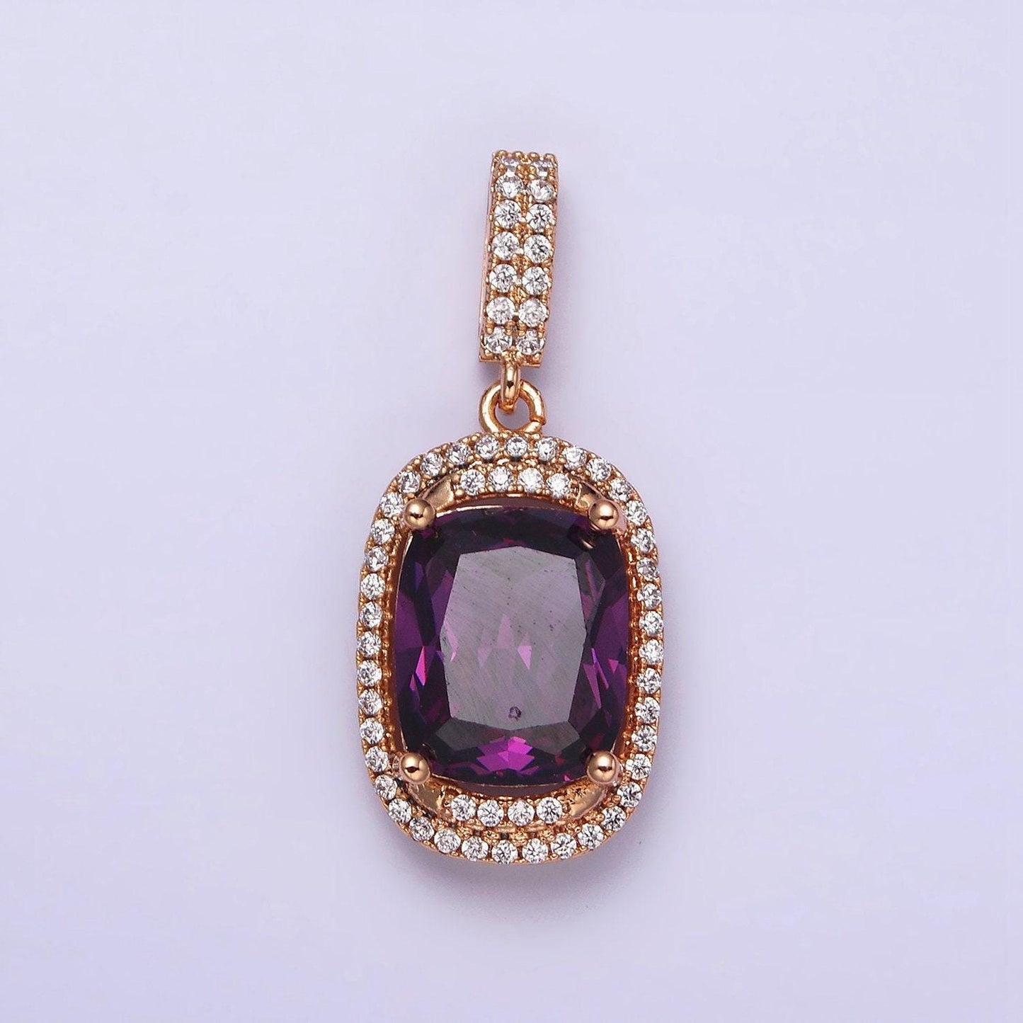 1x emerald cut charm gold filled pendant red purple pink peach cz charm for statement jewelry luxury dangle charm design aa515