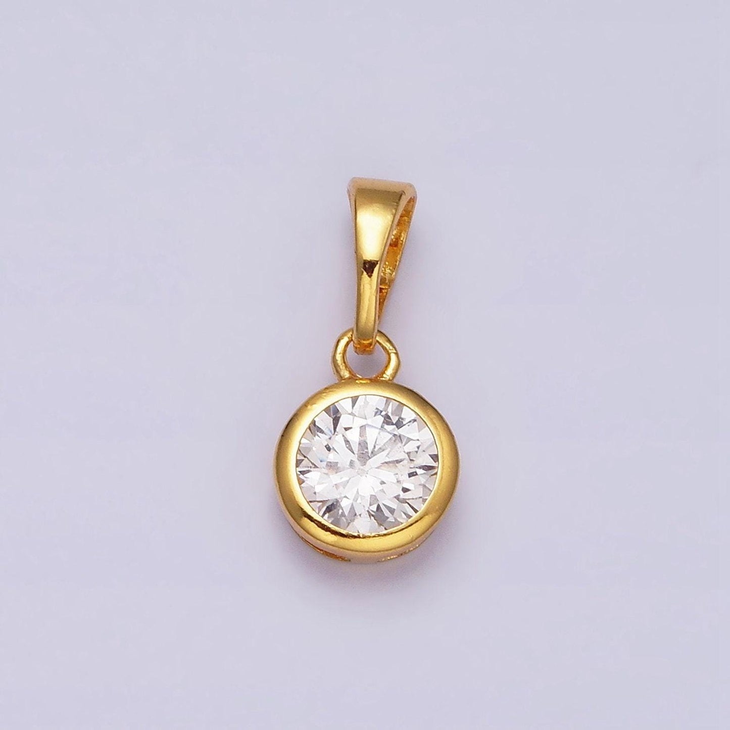 24k gold filled 7mm round clear cubic zirconia cz bezel minimalist pendant solitaire diamond crystal cz | aa513