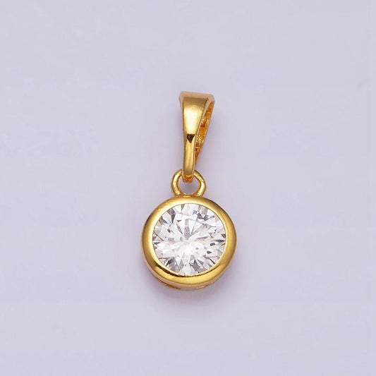 24k gold filled 7mm round clear cubic zirconia cz bezel minimalist pendant solitaire diamond crystal cz | aa513