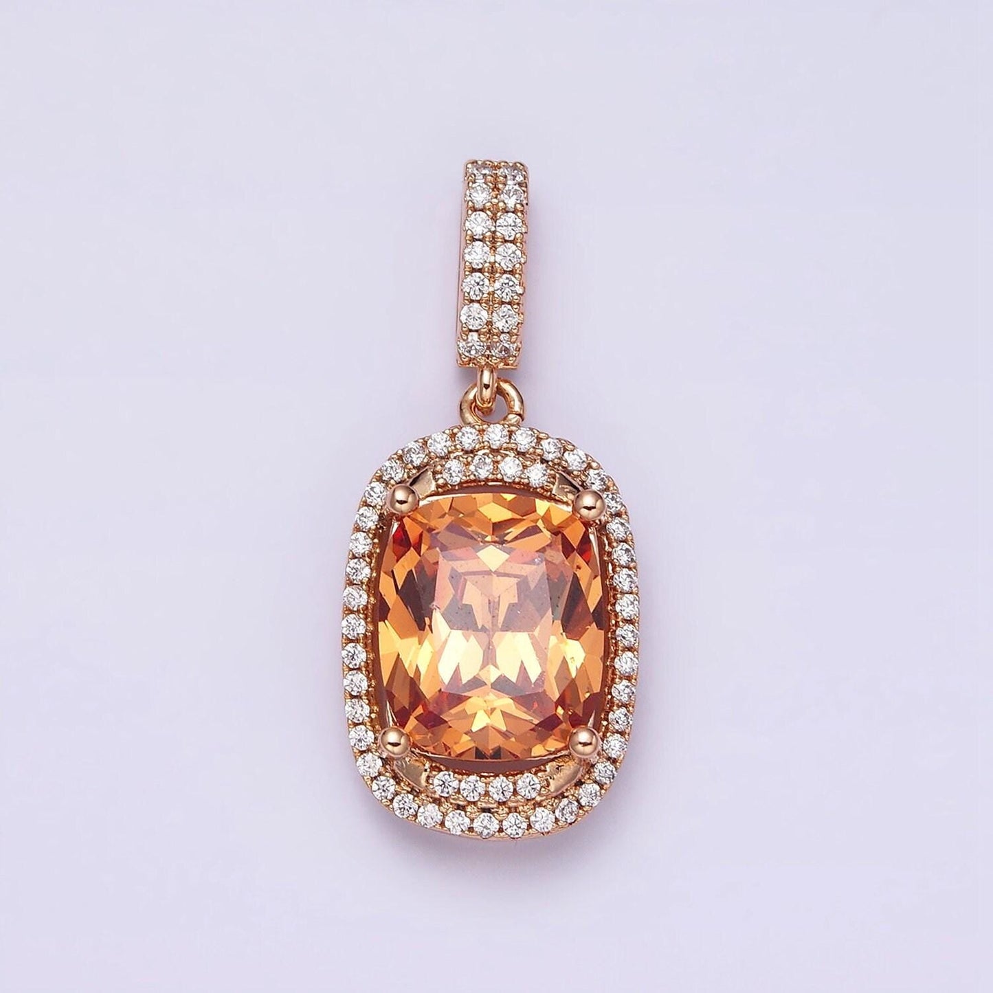 1x emerald cut charm gold filled pendant red purple pink peach cz charm for statement jewelry luxury dangle charm design aa515