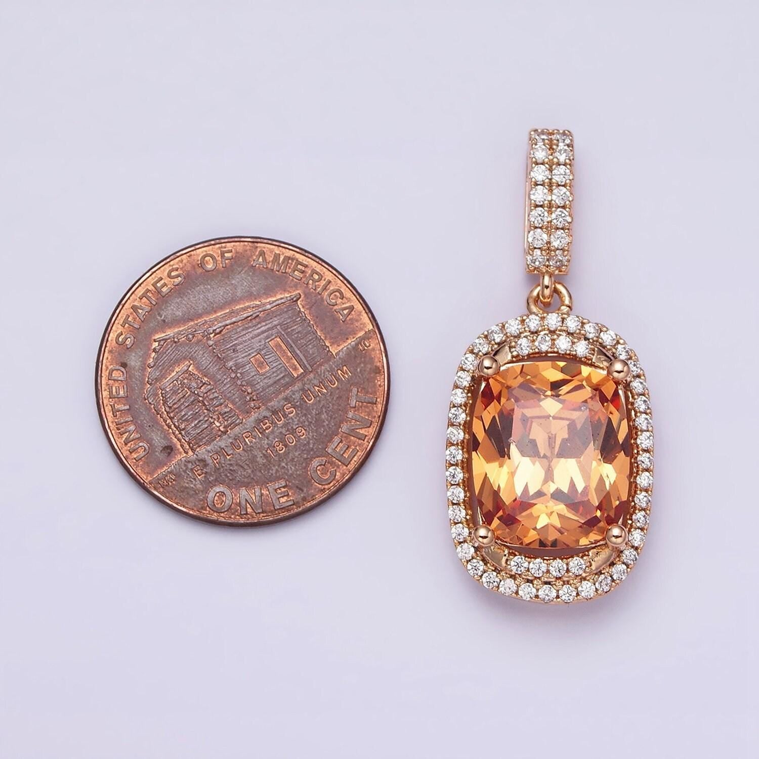 1x emerald cut charm gold filled pendant red purple pink peach cz charm for statement jewelry luxury dangle charm design aa515