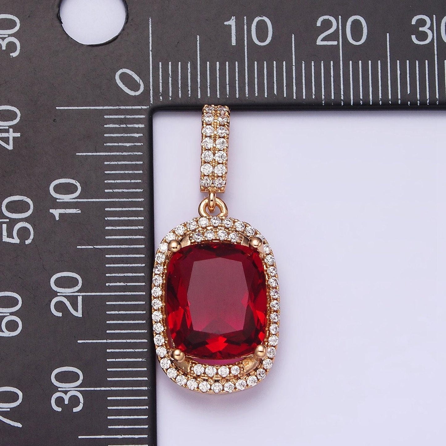 1x emerald cut charm gold filled pendant red purple pink peach cz charm for statement jewelry luxury dangle charm design aa515