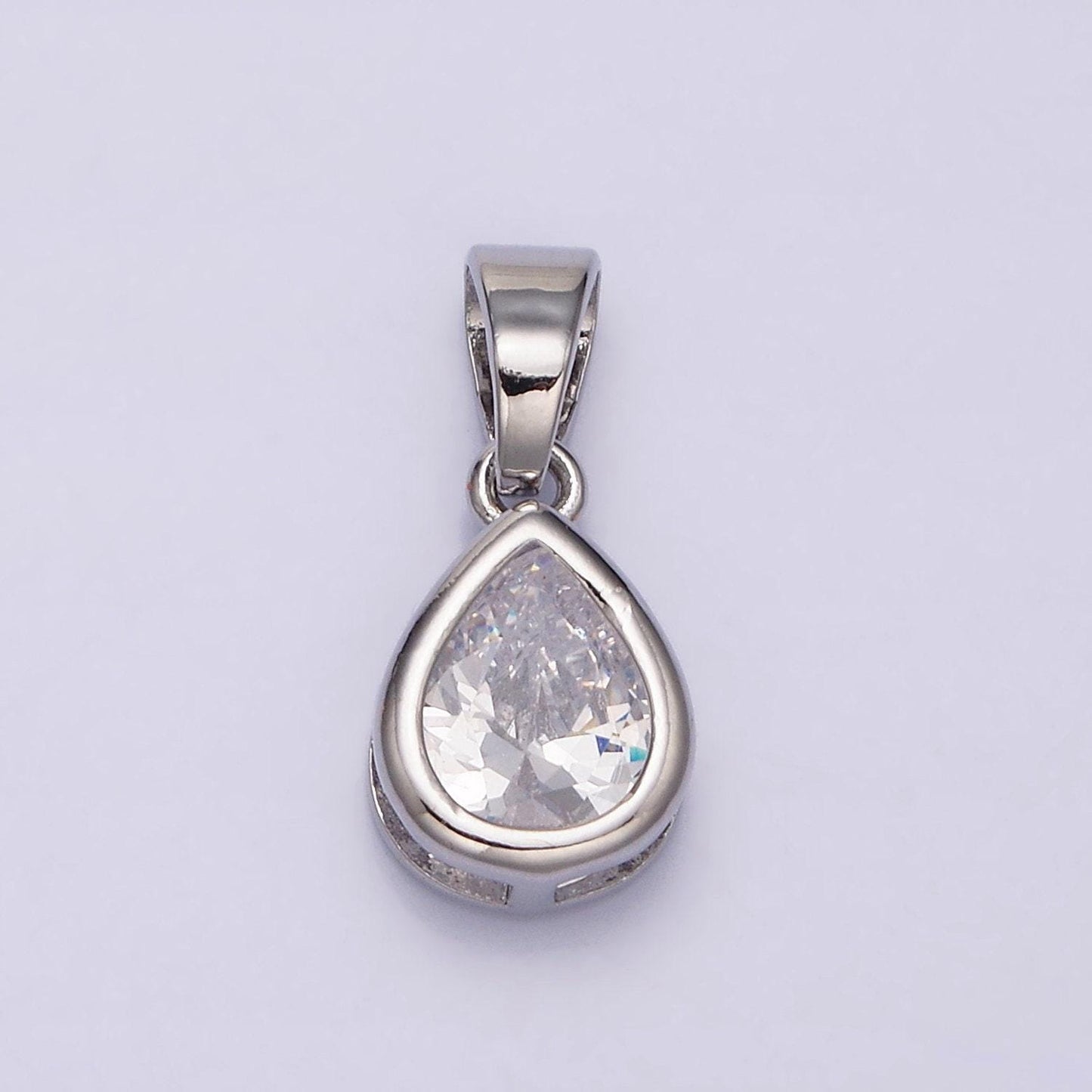 24k gold filled teardrop clear cz bezel mini pendant in gold & silver | aa443 aa444