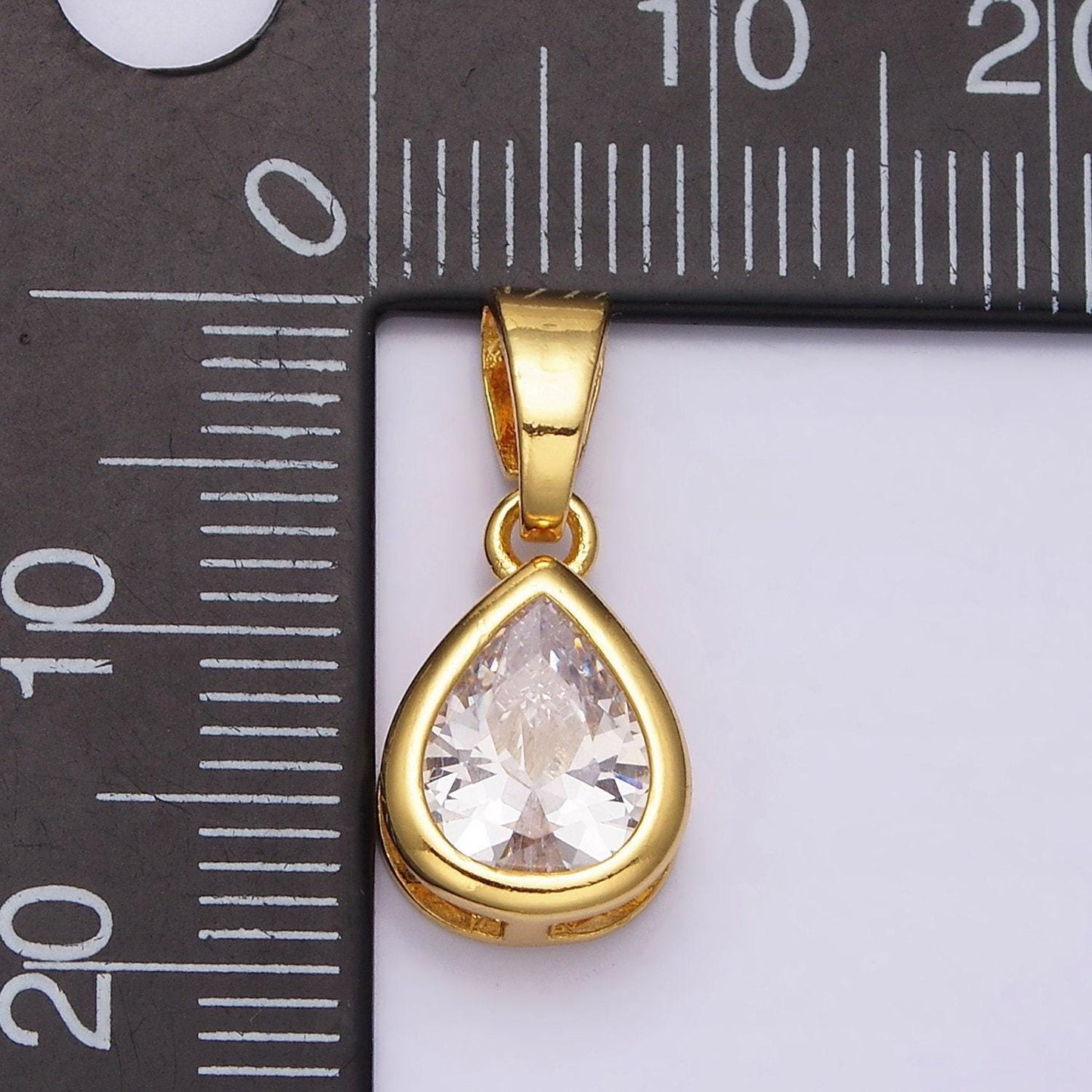 24k gold filled teardrop clear cz bezel mini pendant in gold & silver | aa443 aa444
