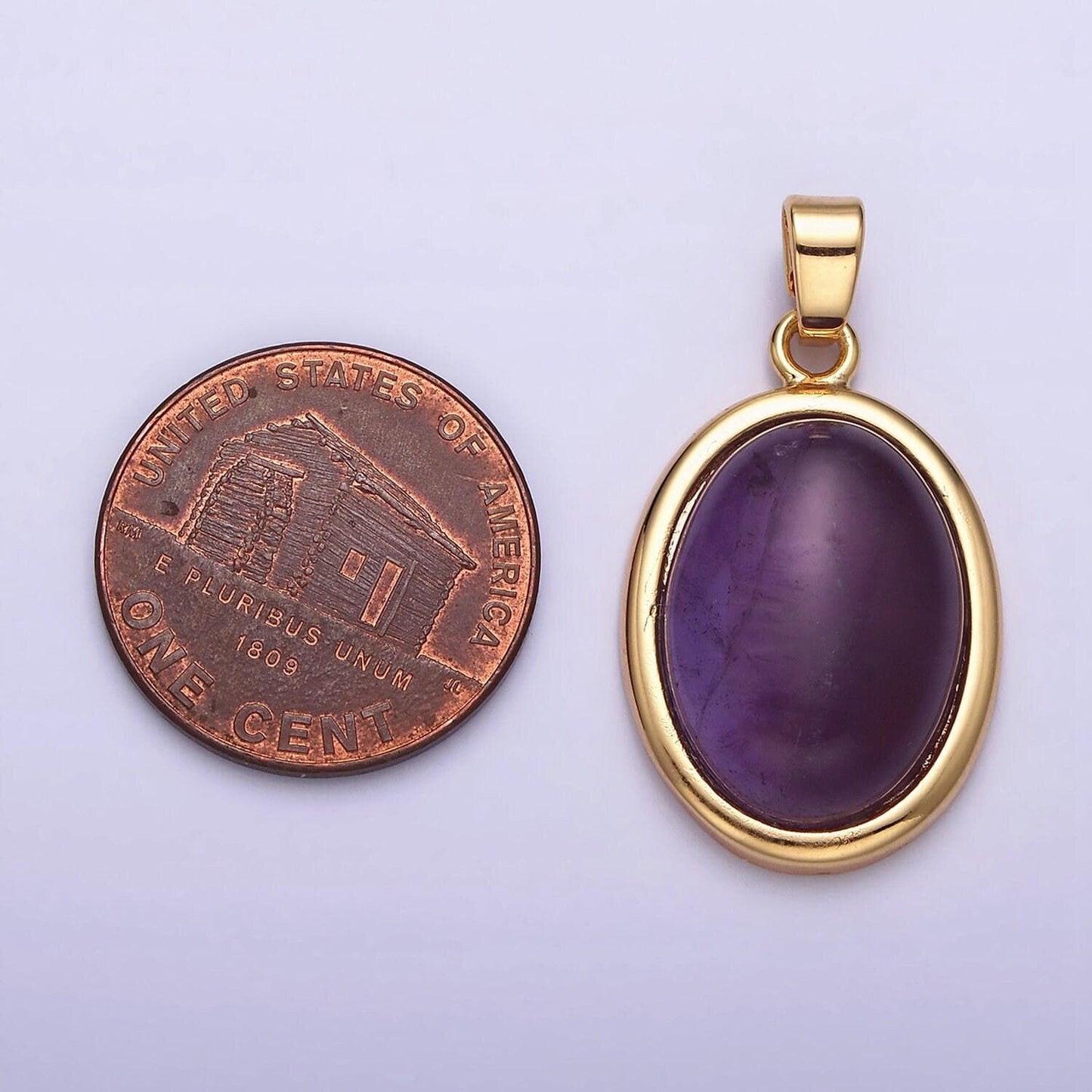 24k gold filled purple amethyst natural gemstone cabochon oval bezel cut pendant healing stone | aa437