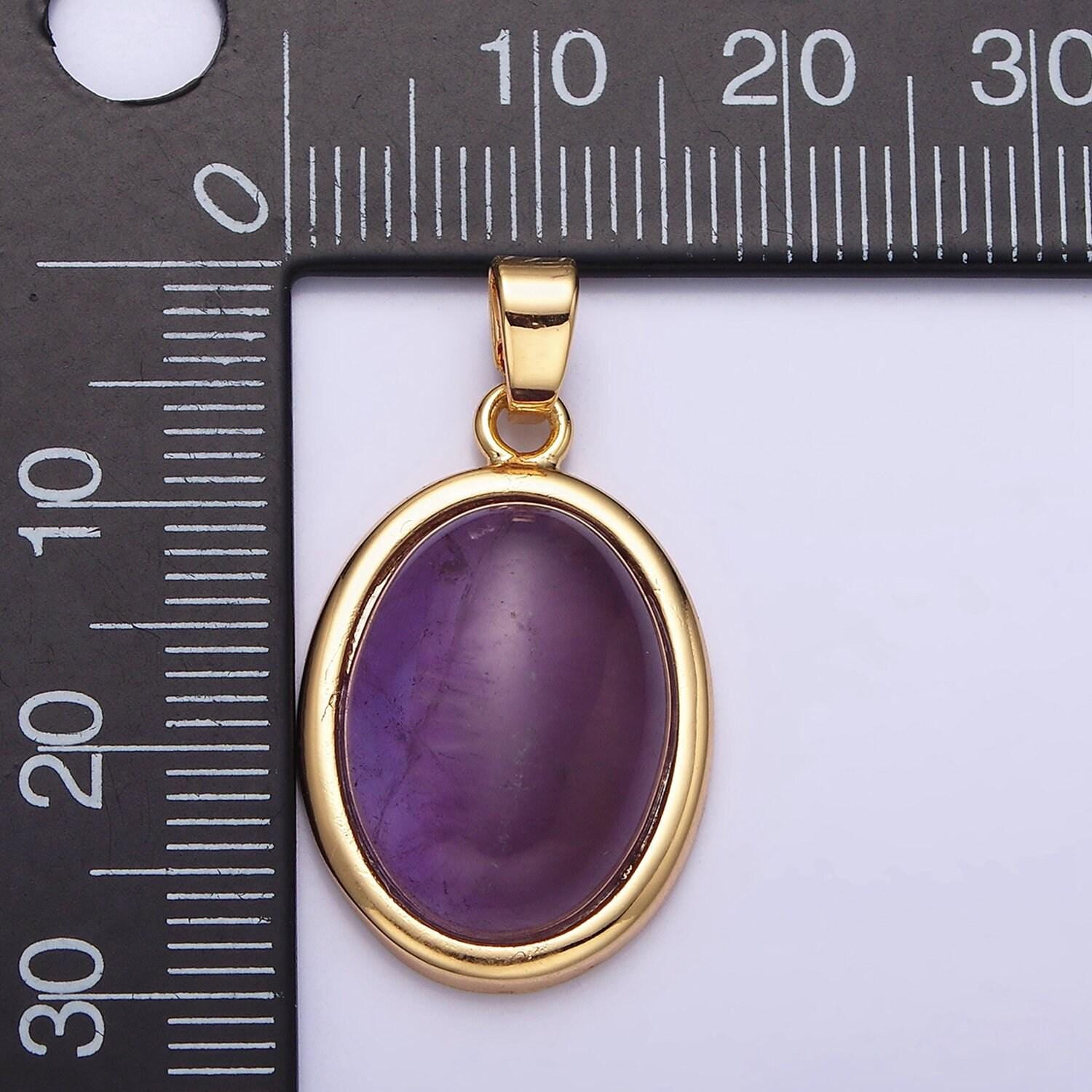 24k gold filled purple amethyst natural gemstone cabochon oval bezel cut pendant healing stone | aa437