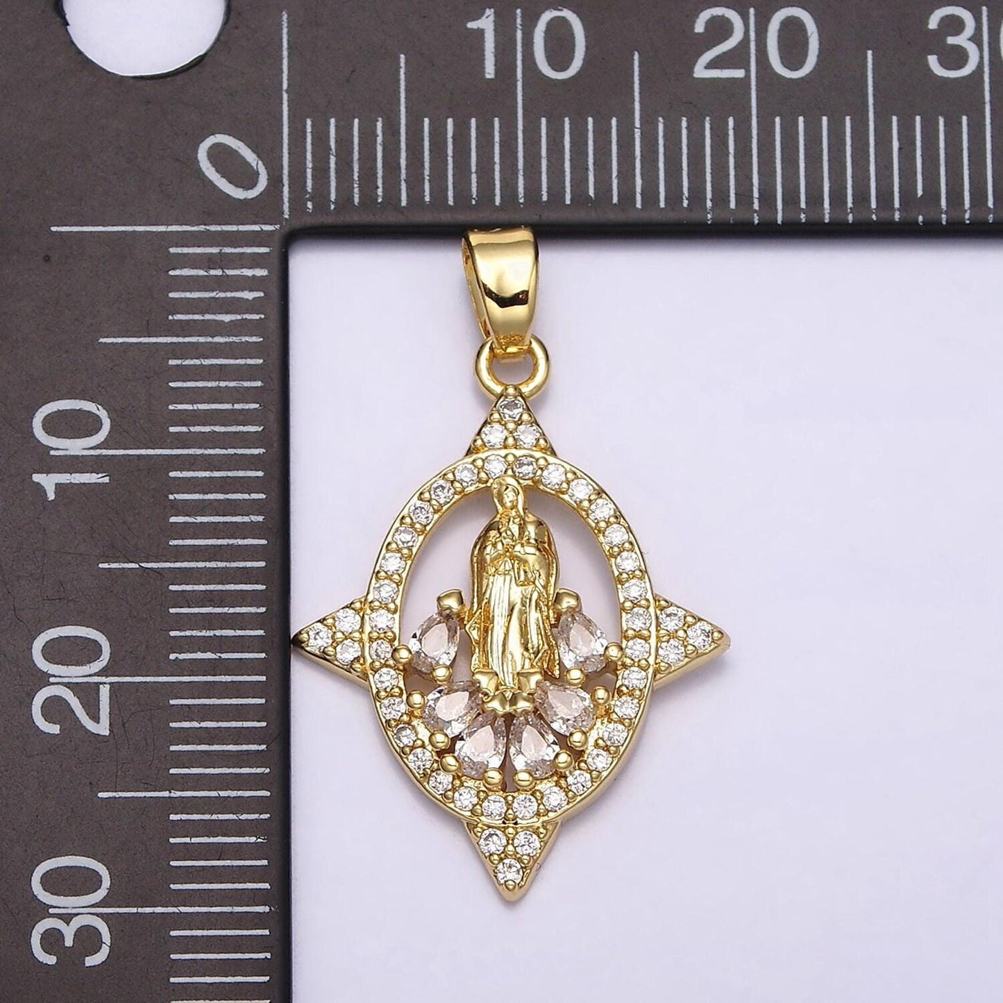 16k gold filled virgin mary lady guadalupe multiple teardrop cz micro paved spiked open oval pendant | aa482