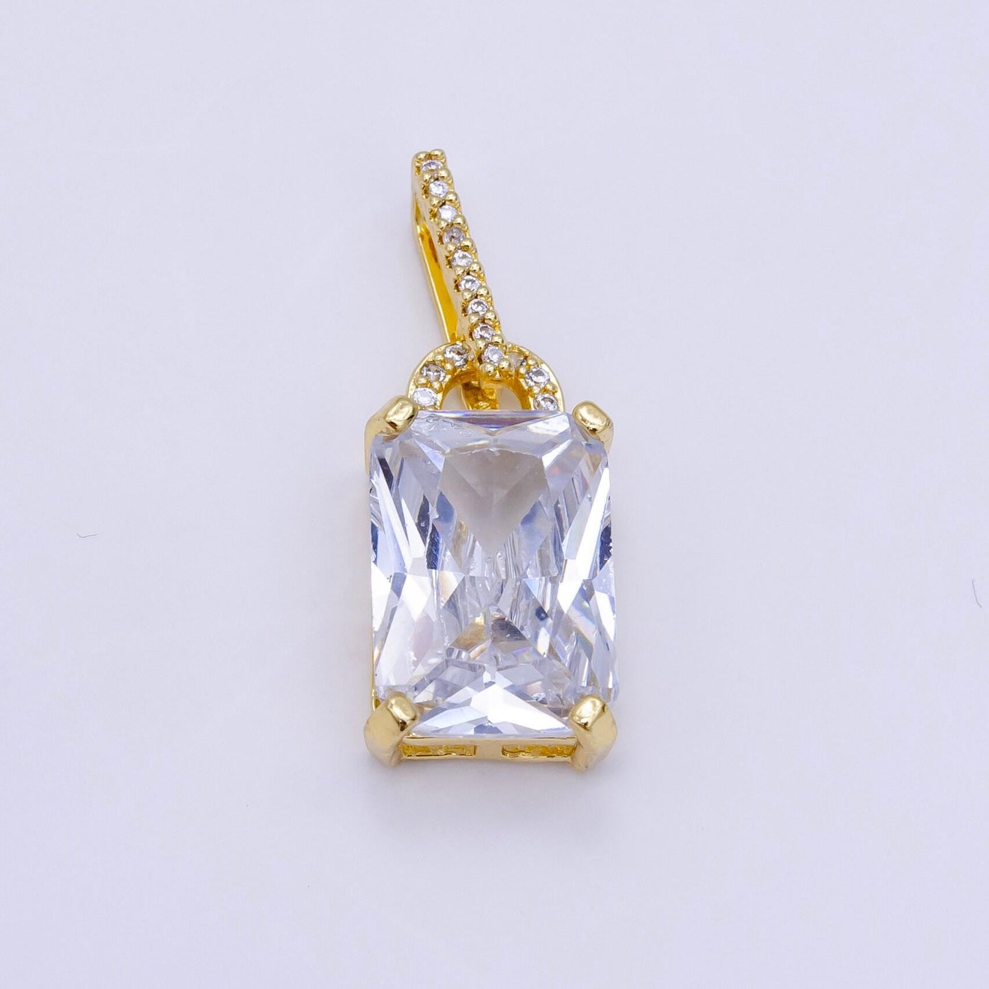Dainty emerald cut charm blue cz gold filled set with cubic zirconia accent for necklace jewelry making aa425
