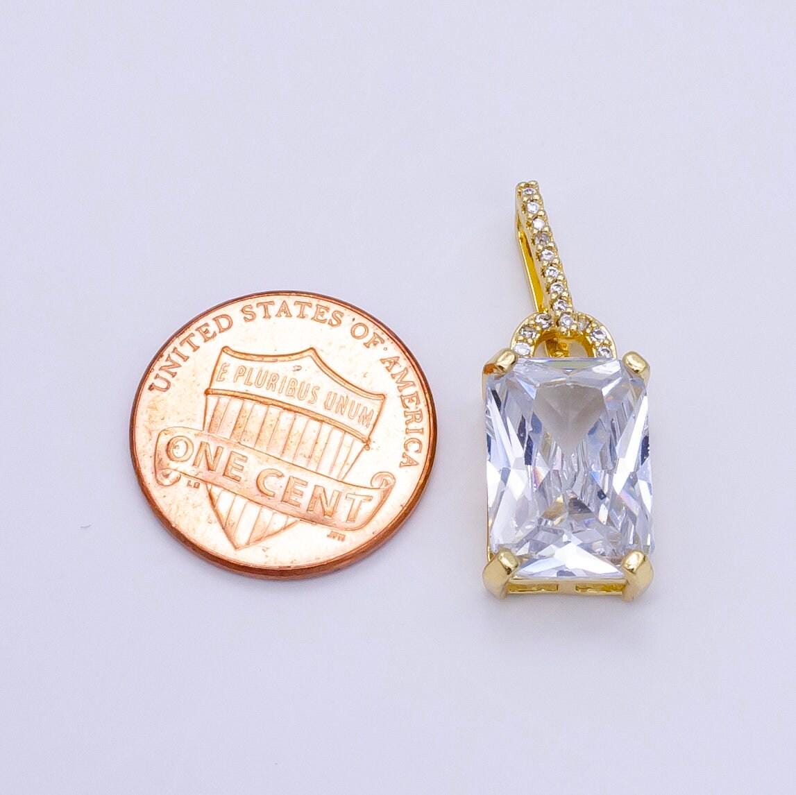 Dainty emerald cut charm blue cz gold filled set with cubic zirconia accent for necklace jewelry making aa425