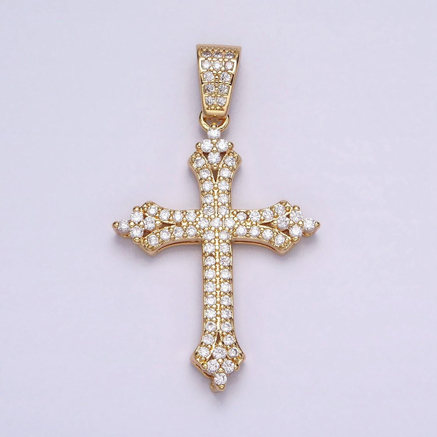 16k gold filled passion cross religious micro paved cz pendant in gold & silver | aa375 aa376