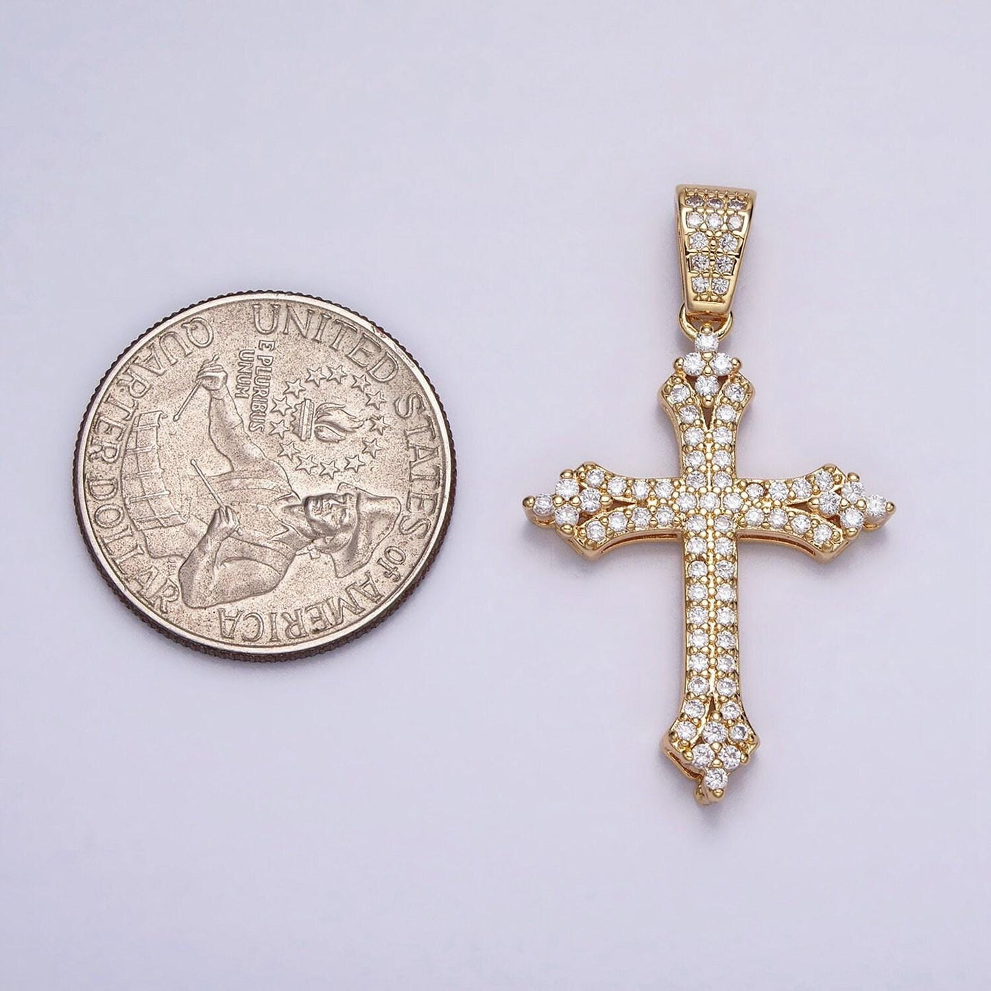 16k gold filled passion cross religious micro paved cz pendant in gold & silver | aa375 aa376