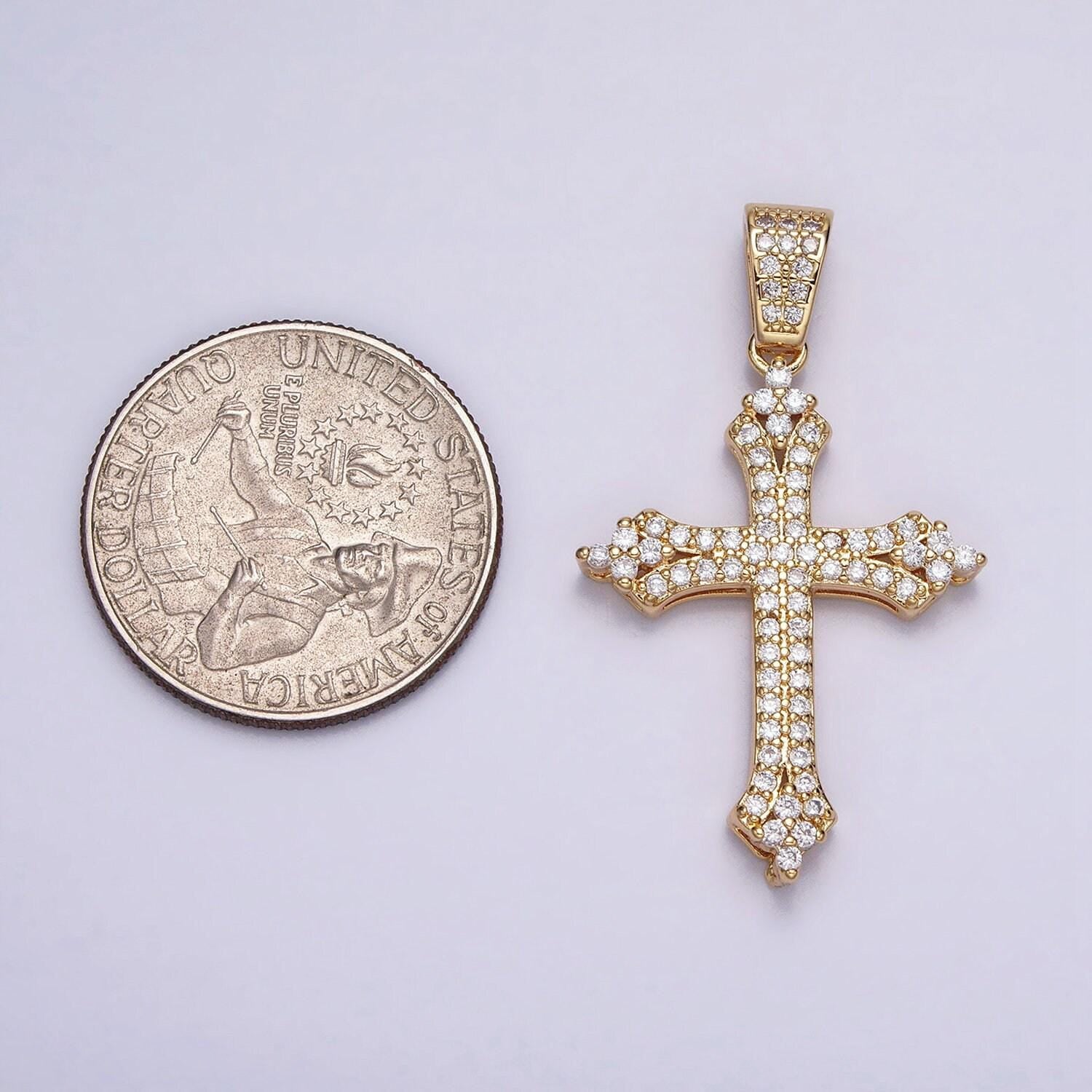16k gold filled passion cross religious micro paved cz pendant in gold & silver | aa375 aa376