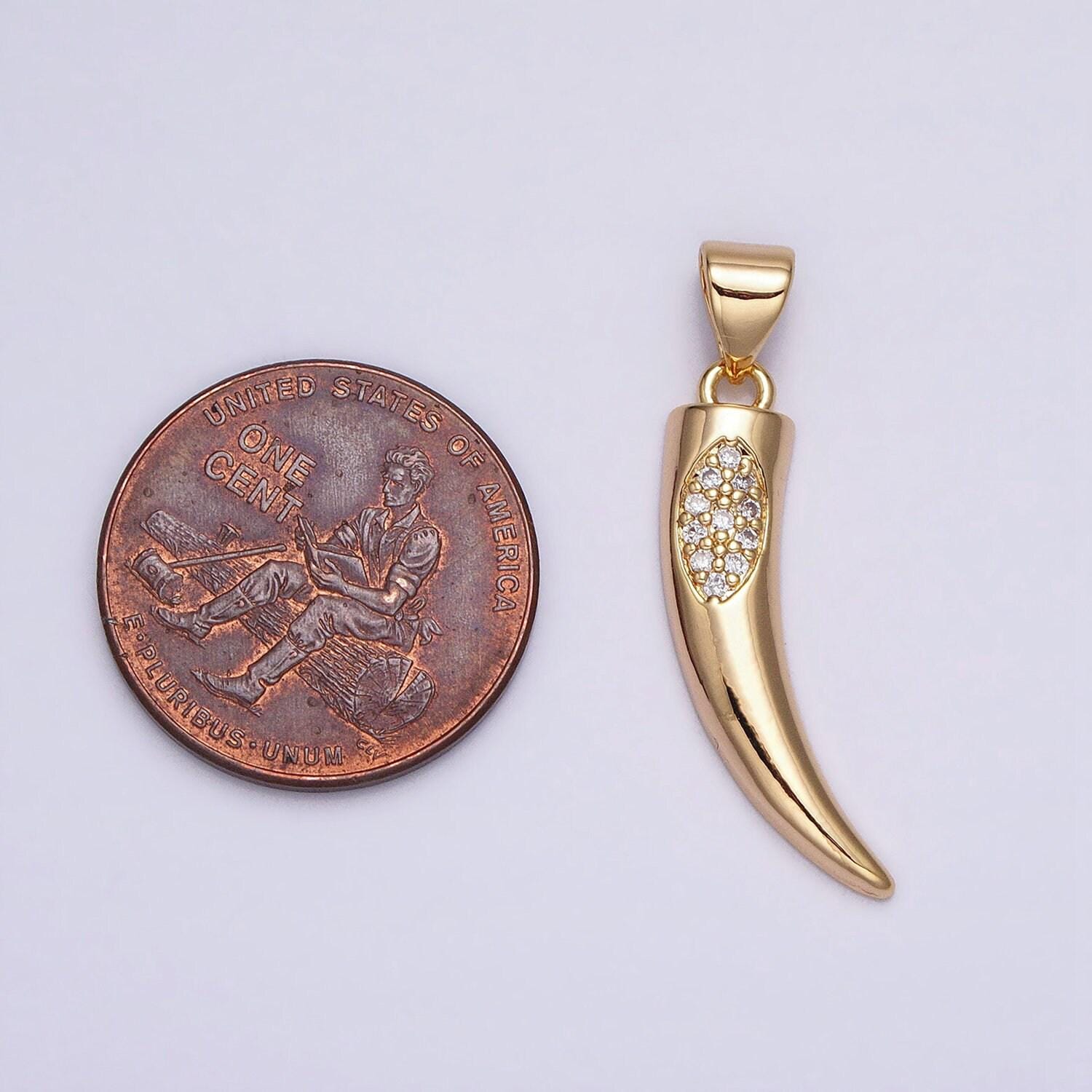 16k gold filled pendant horn tusk amulet pendant, ethnic jewelry, boho style silver tusk charm aa371