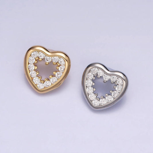 Clear cubic zirconia heart charm small beautiful bright silver open heart jewelry gold beads spacer for bracelet necklace supply aa352