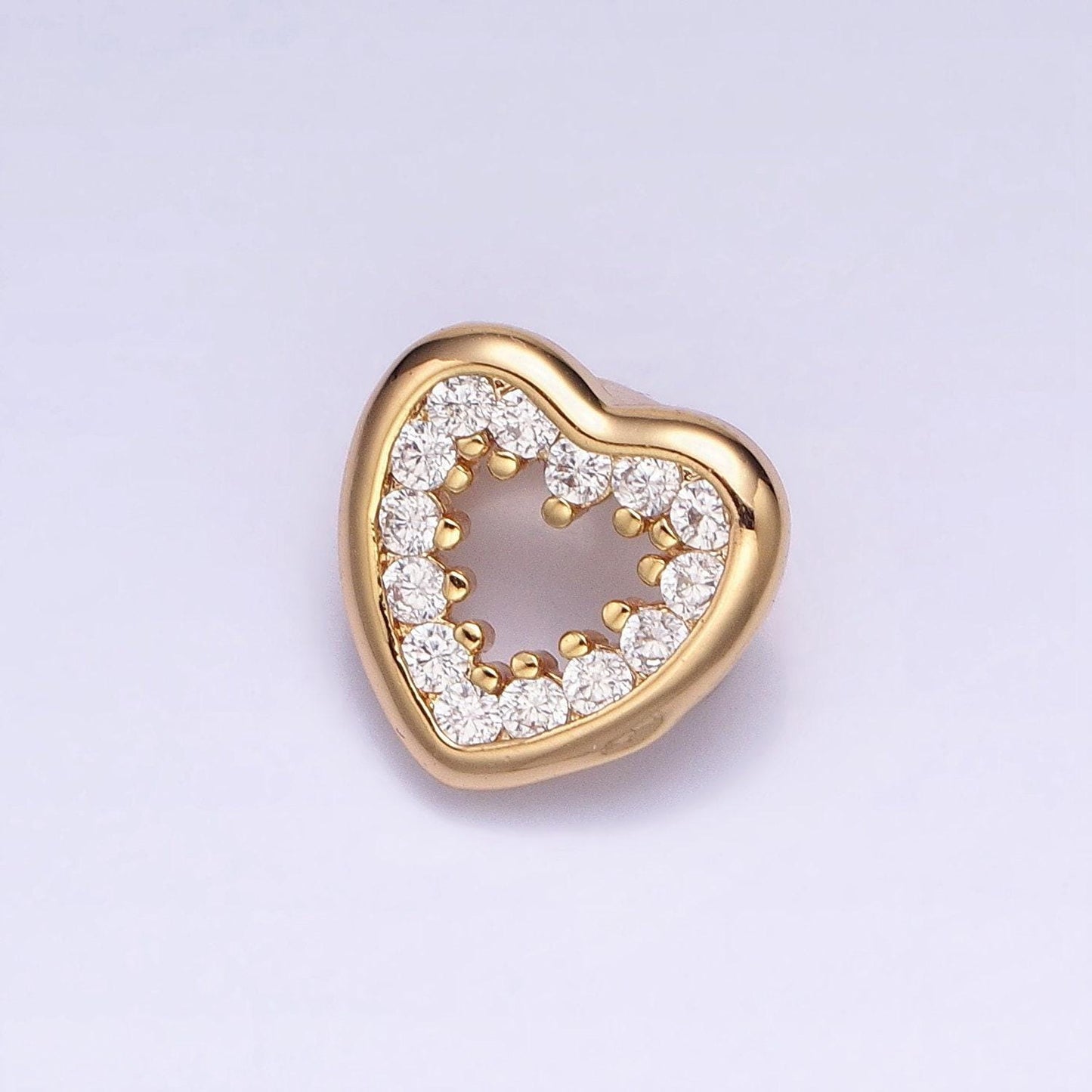 Clear cubic zirconia heart charm small beautiful bright silver open heart jewelry gold beads spacer for bracelet necklace supply aa352