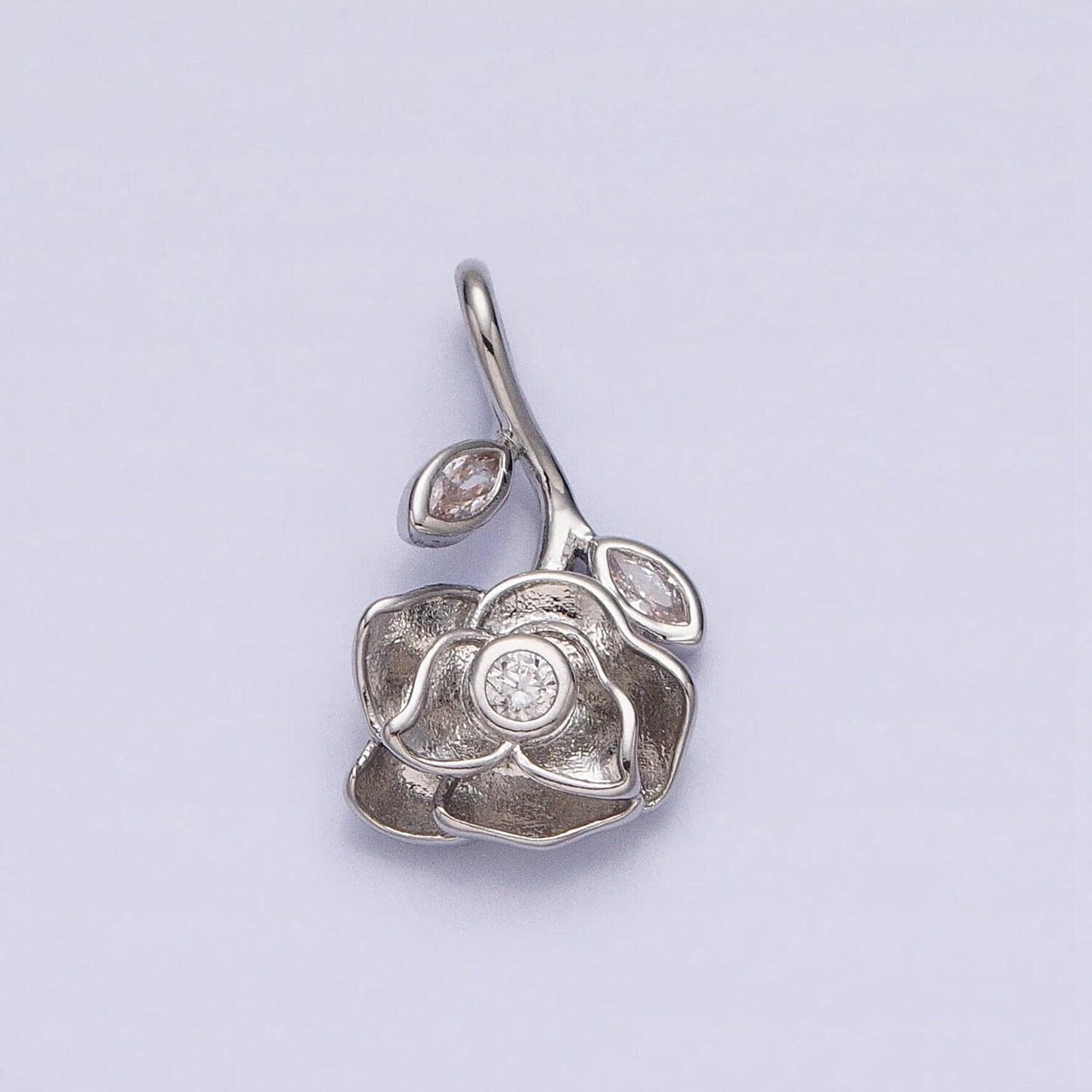 Gold hanging stem rose charm - upside down rose - 10 karat solid gold