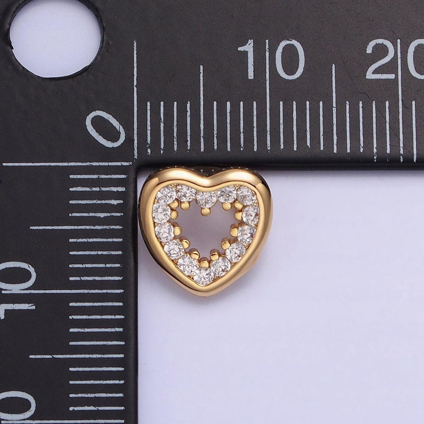Clear cubic zirconia heart charm small beautiful bright silver open heart jewelry gold beads spacer for bracelet necklace supply aa352