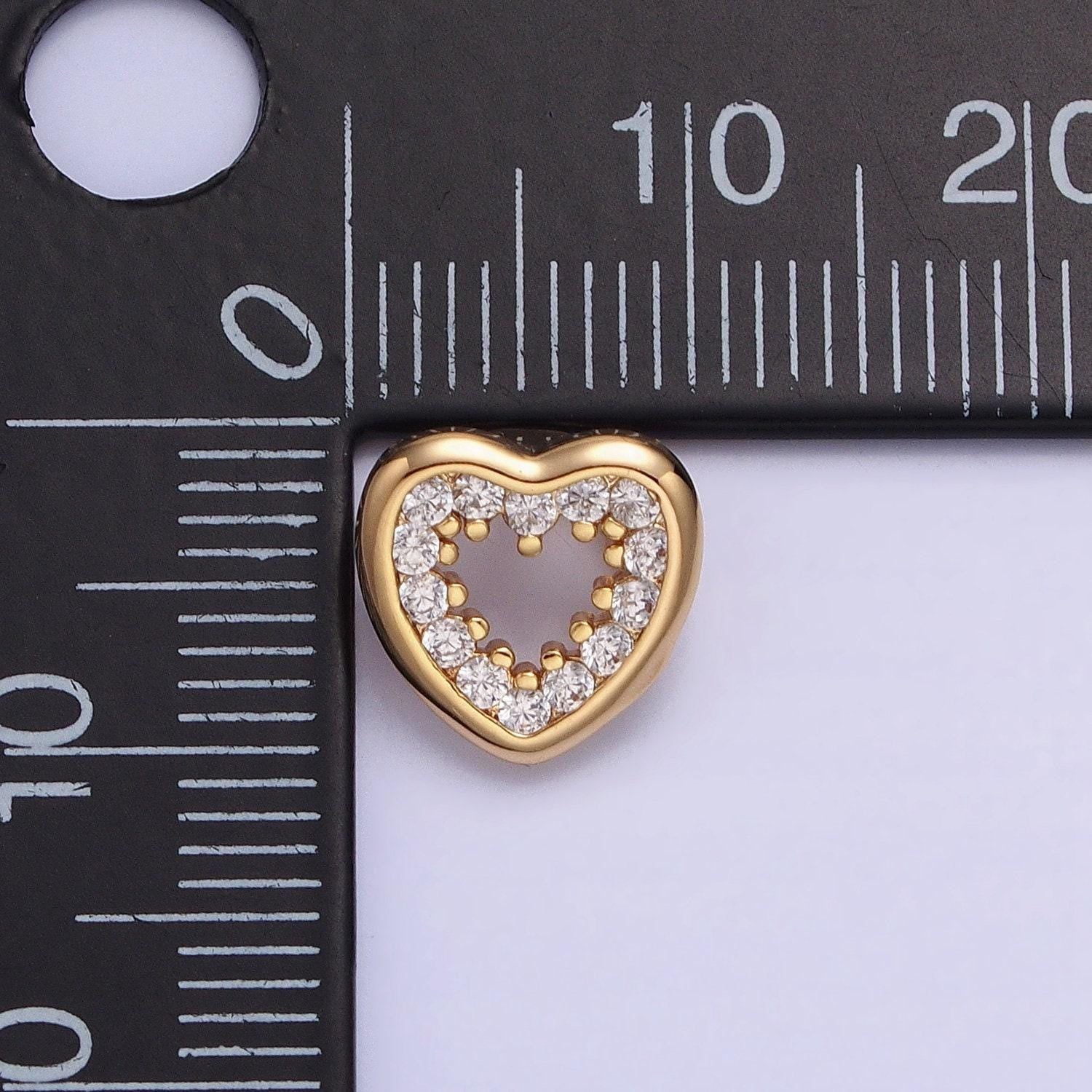 Clear cubic zirconia heart charm small beautiful bright silver open heart jewelry gold beads spacer for bracelet necklace supply aa352