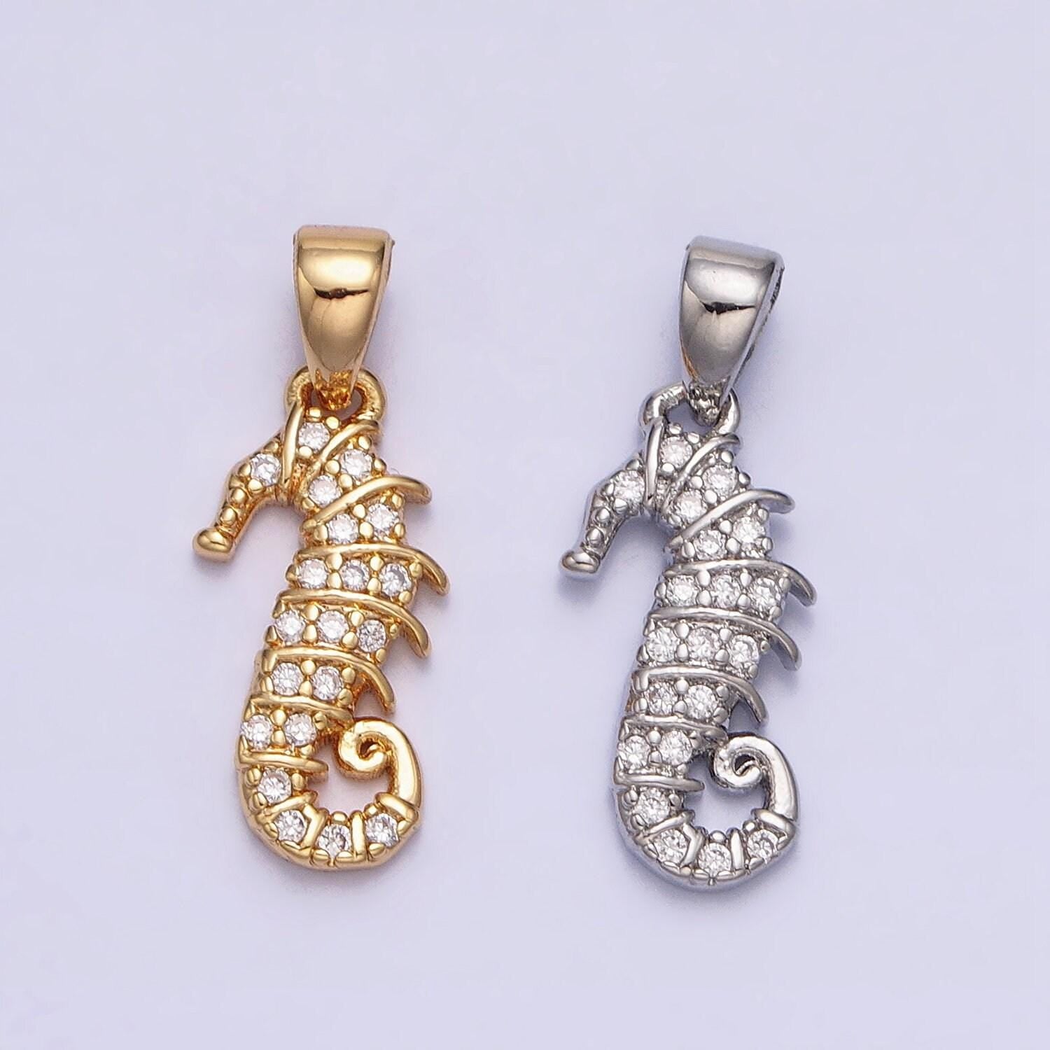 Gold sea horse gold filled pendant, micro pave under the sea charm inspired ocean animal pendant, diy jewelry bracelet necklace supply aa350