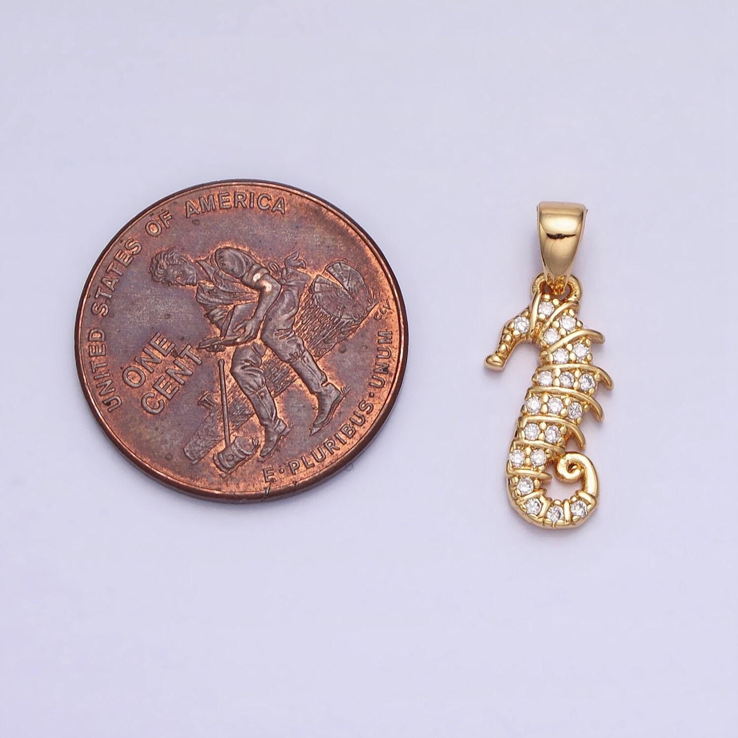 Gold sea horse gold filled pendant, micro pave under the sea charm inspired ocean animal pendant, diy jewelry bracelet necklace supply aa350