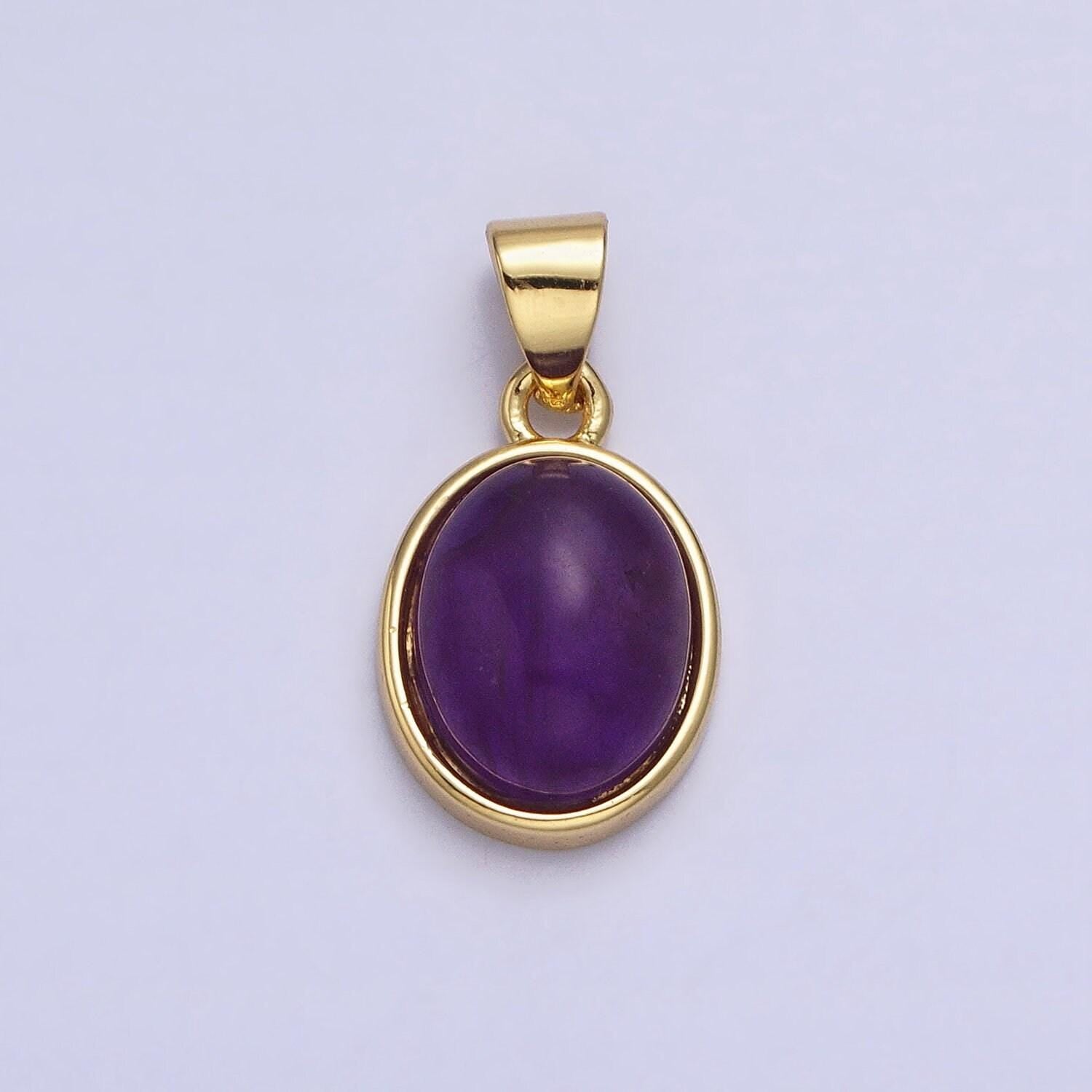 24k gold filled blue agate, rose quartz, amethyst, amazonite, aventurine oval pendant | aa185 - aa188 aa194