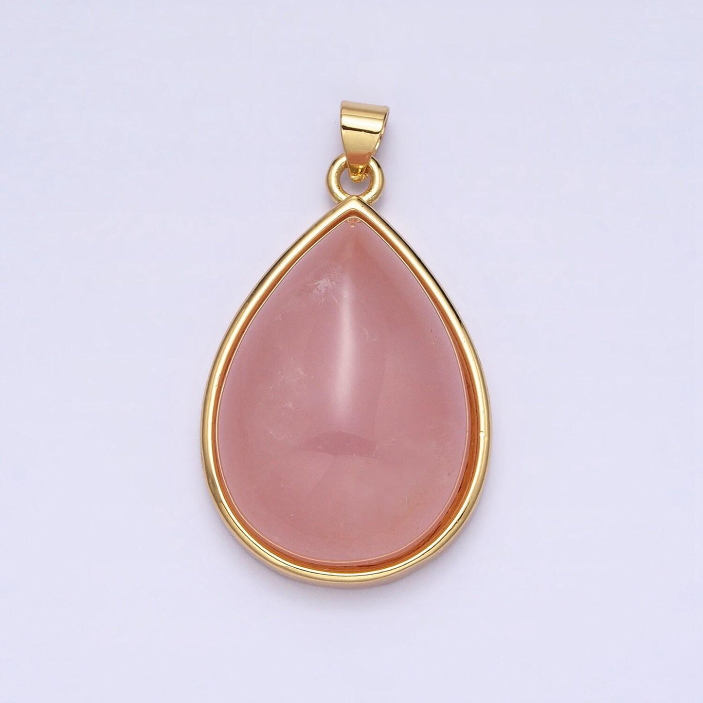 24k gold filled 28.5mm, 35mm rose quartz natural gemstone teardrop bezel pendant | aa328 aa294