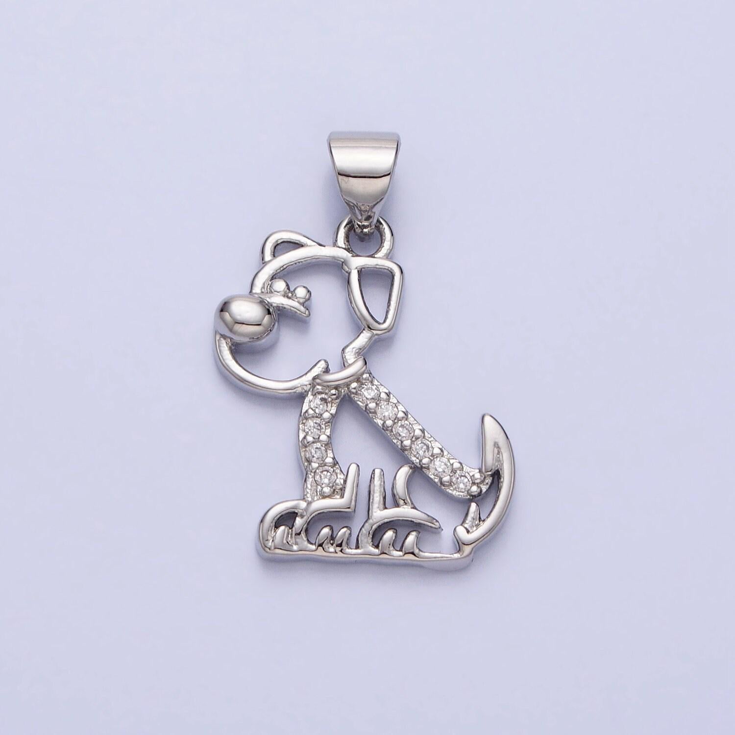 Dainty 16k gold filled dog pendant micro pave silver puppy pet charm aa302 aa312
