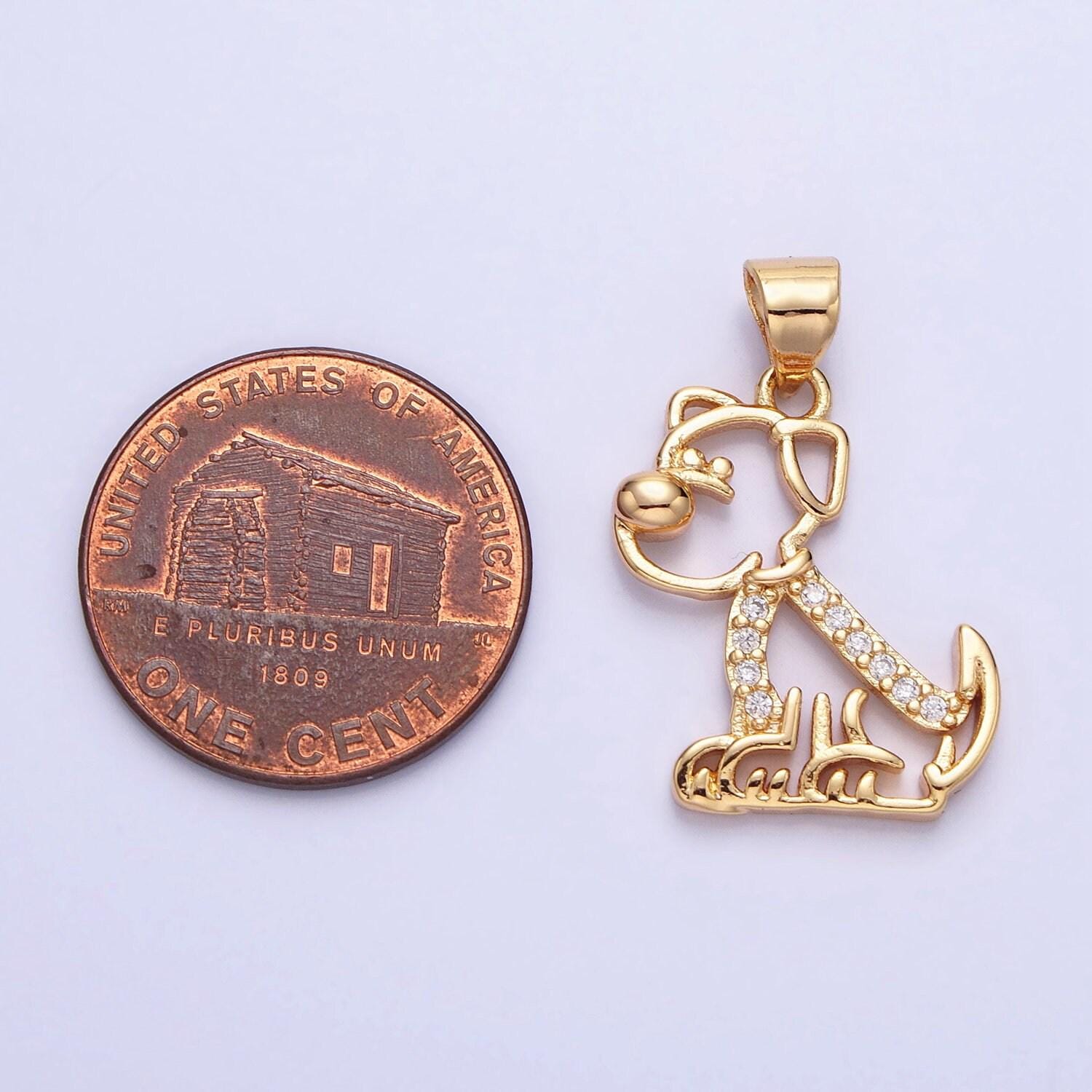 Dainty 16k gold filled dog pendant micro pave silver puppy pet charm aa302 aa312