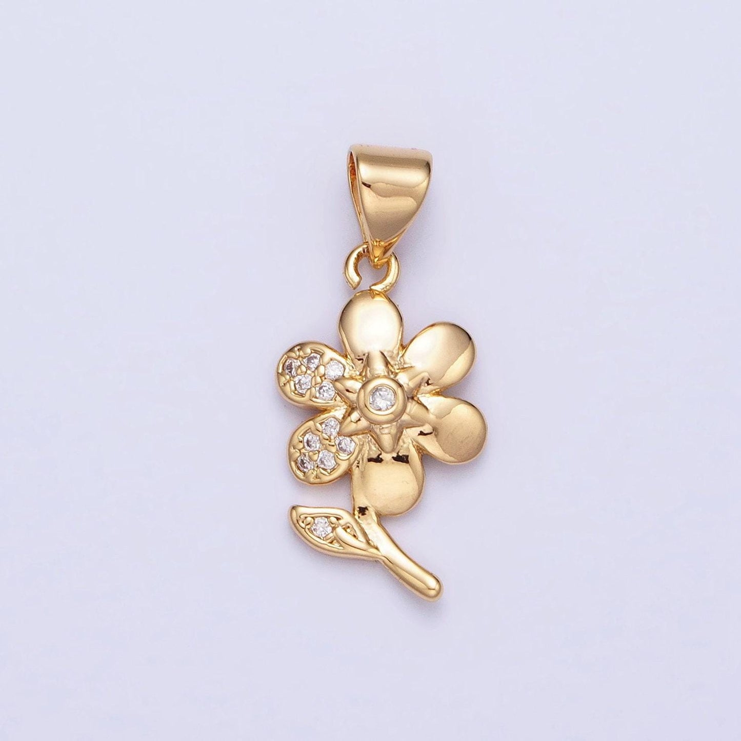 Dainty 16k gold filled flower pendant micro pave silver floral charm aa301 aa311