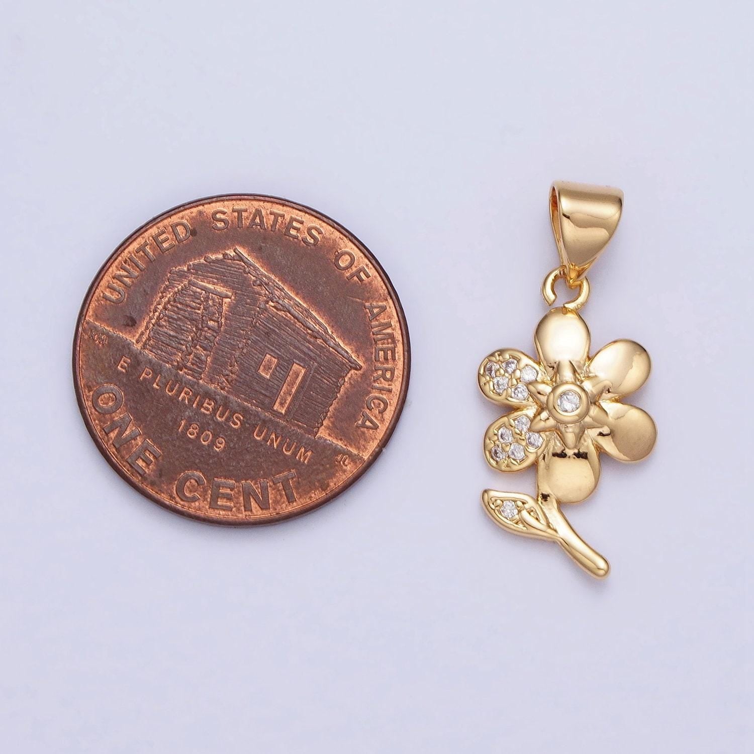 Dainty 16k gold filled flower pendant micro pave silver floral charm aa301 aa311