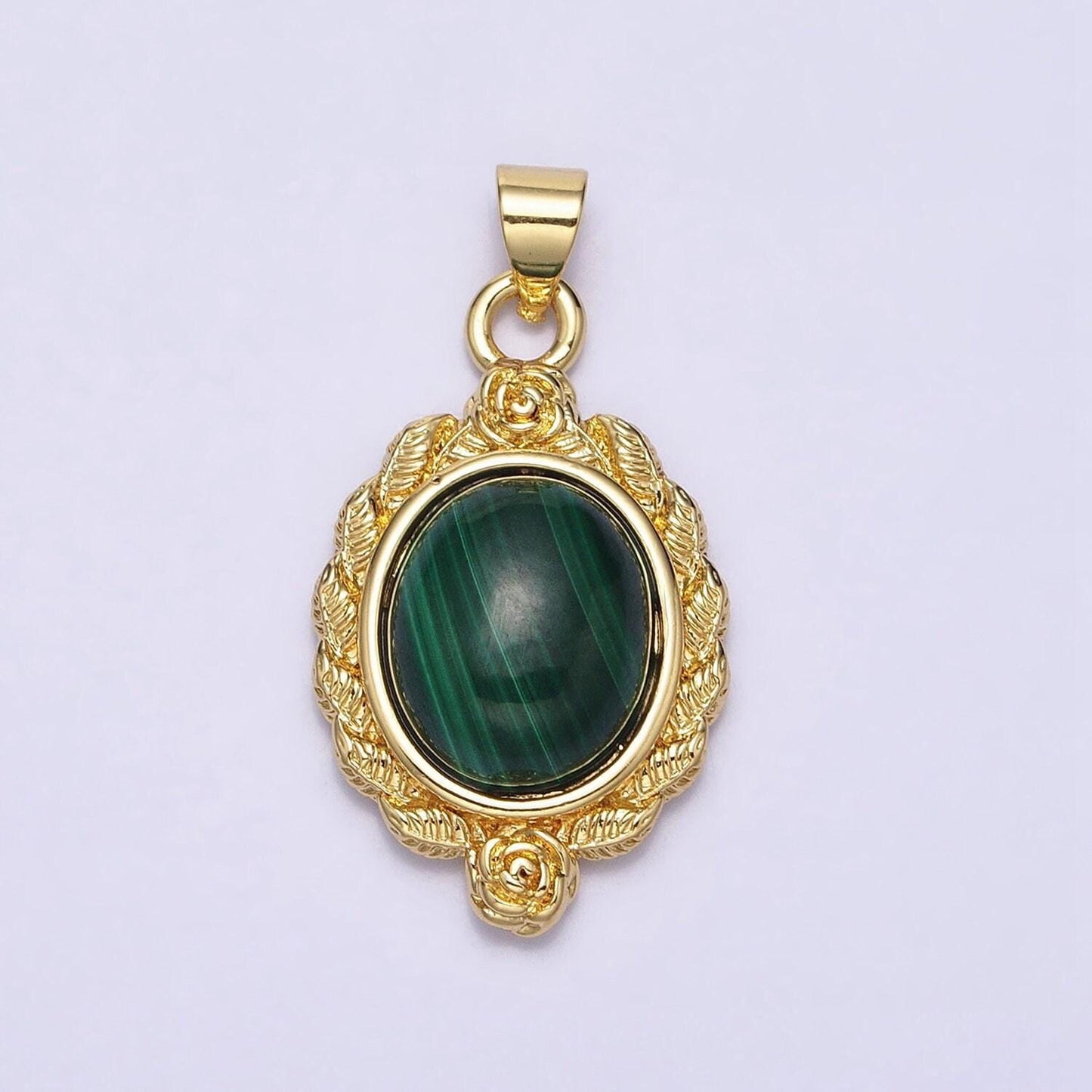 24k gold filled natural stone lapiz lazuli, malachite charms, gold oval cabochon pendant with flower frame aa286 aa287