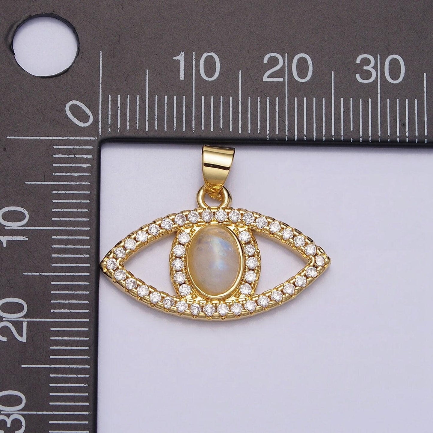 Dainty moonstone evil eye pendant gemstone crystal cz eye charm amulet jewelry for necklace bracelet component in 24k gold filled aa285