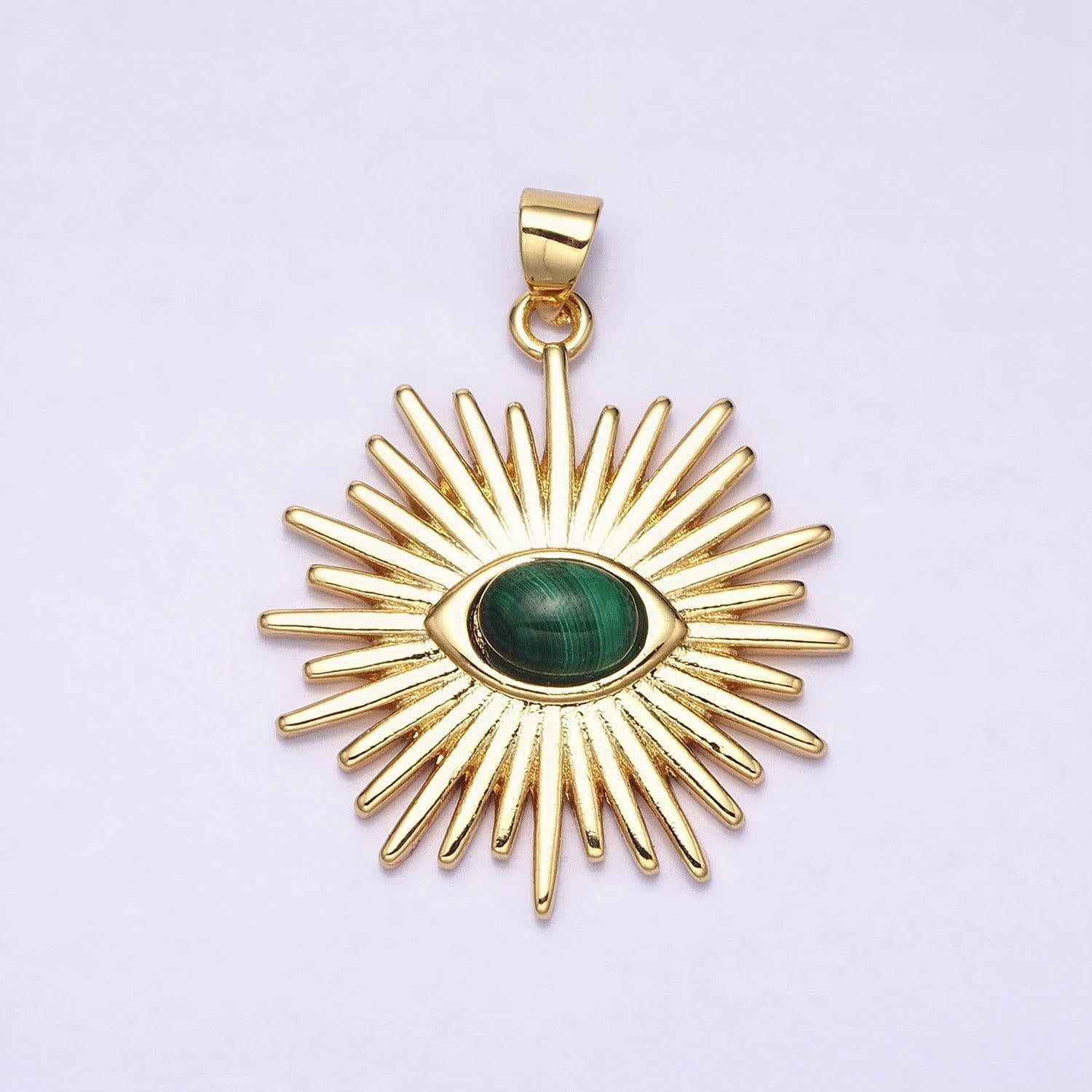 24k gold filled evil eye malachite gemstone eye charm boho bohemian sun burst jewelry supply aa280