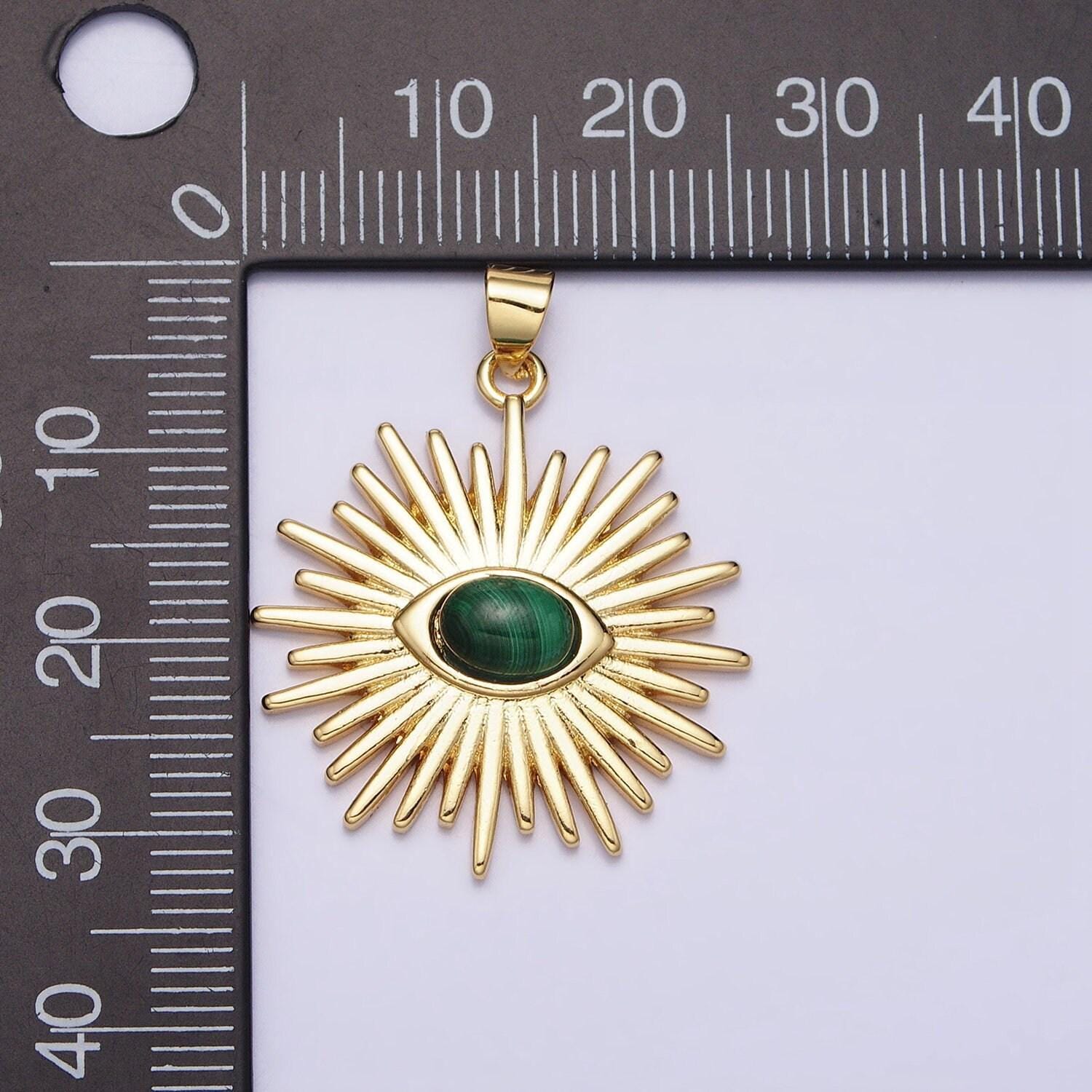 24k gold filled evil eye malachite gemstone eye charm boho bohemian sun burst jewelry supply aa280