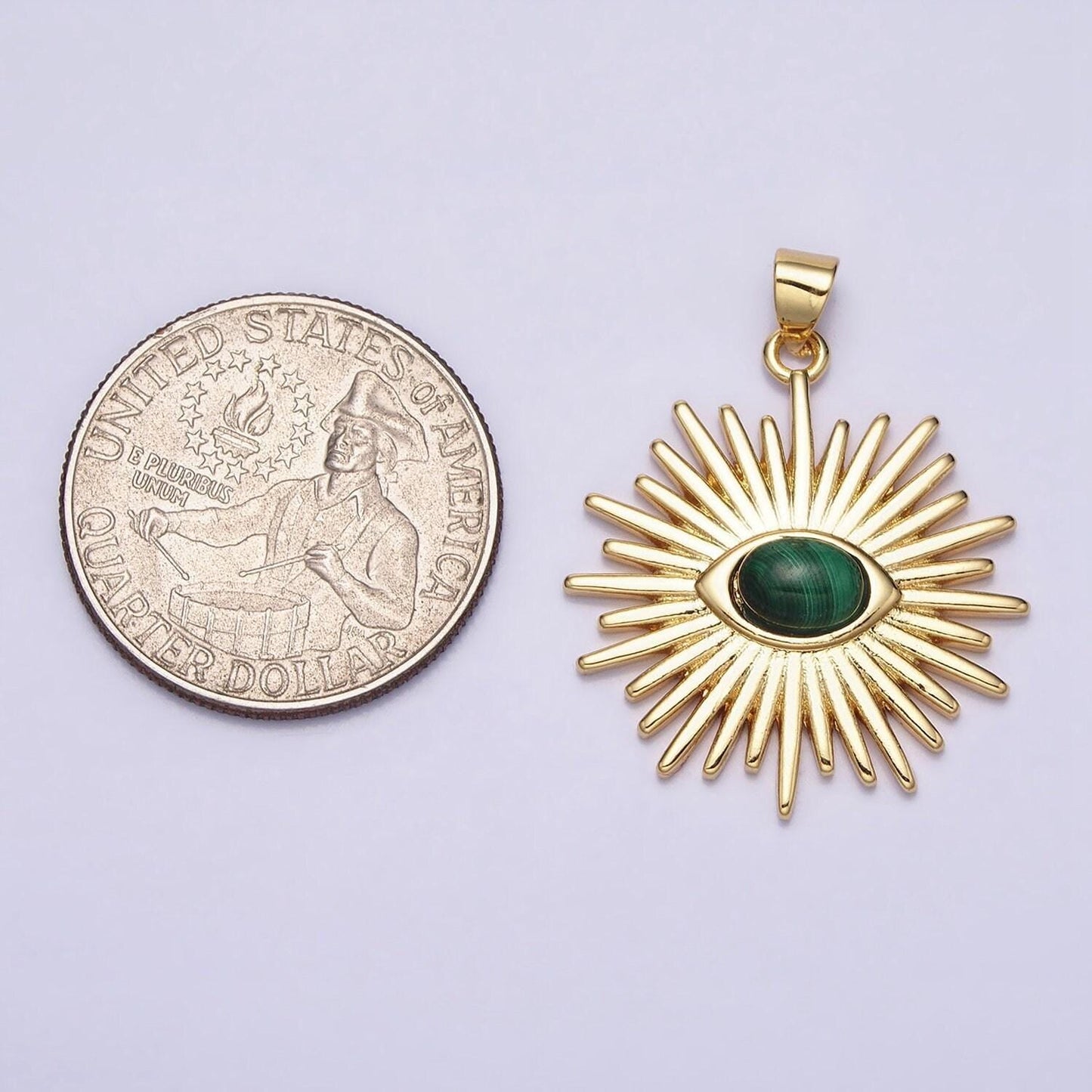 24k gold filled evil eye malachite gemstone eye charm boho bohemian sun burst jewelry supply aa280