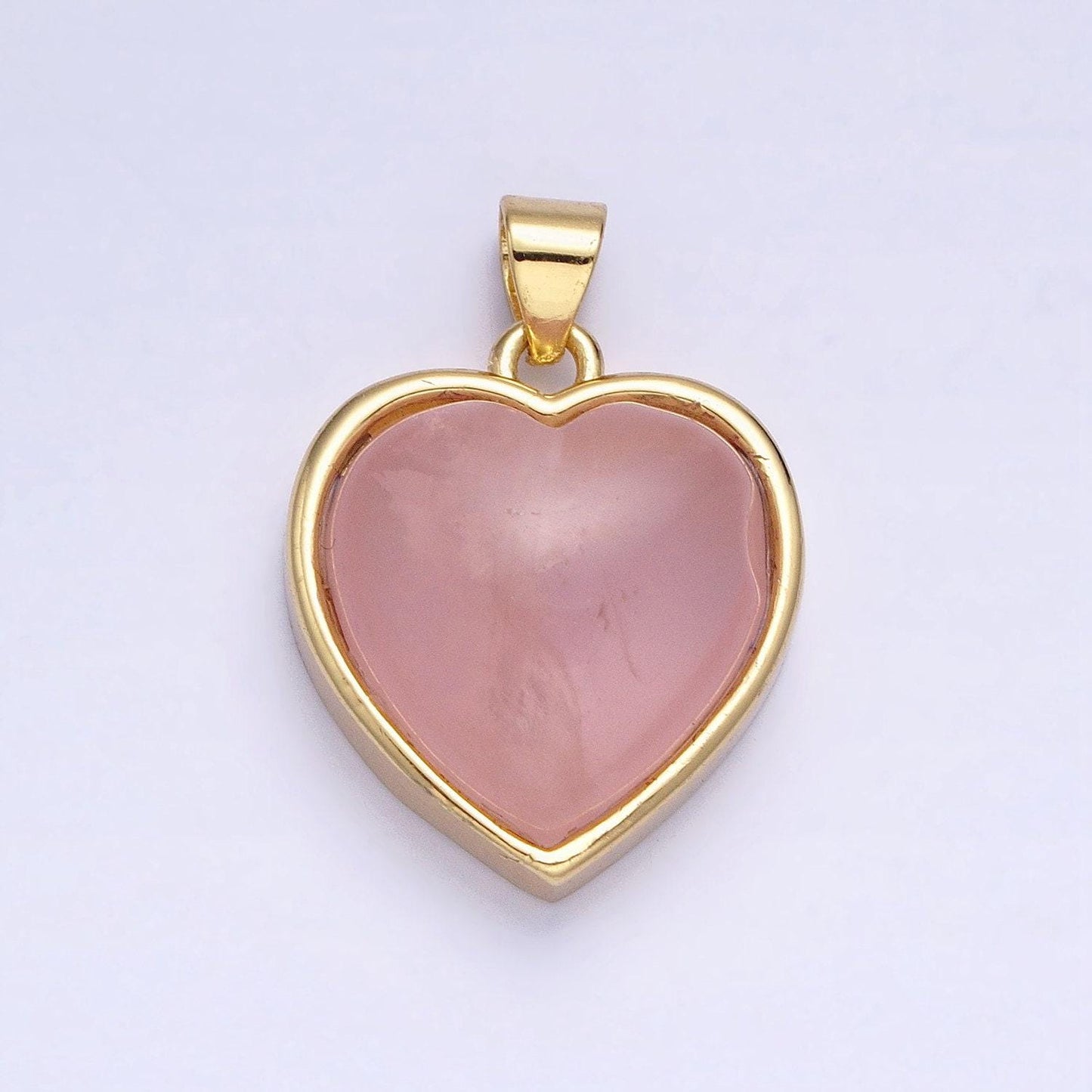 24k gold filled 21mm, 23mm rose quartz natural gemstone heart bezel pendant | aa275 aa277